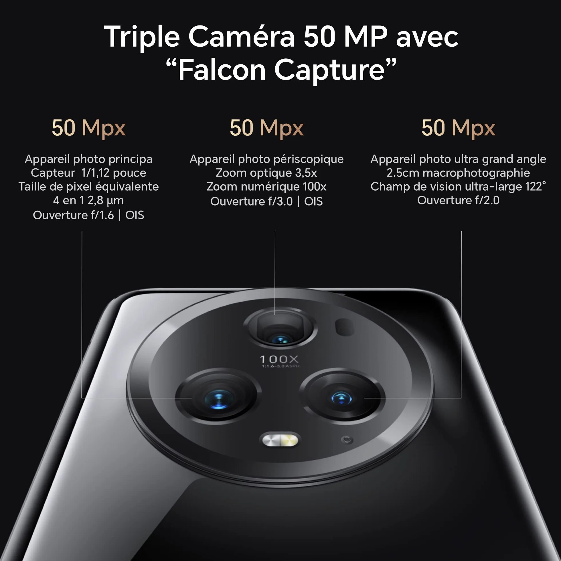 HONOR Magic5 Pro 5G 12GB 512GB Snapdragon 8 Gen 2 6.81 Pouces OLED 120Hz 50MP Triple Camera Dual Sim NFC Black Reconditionné