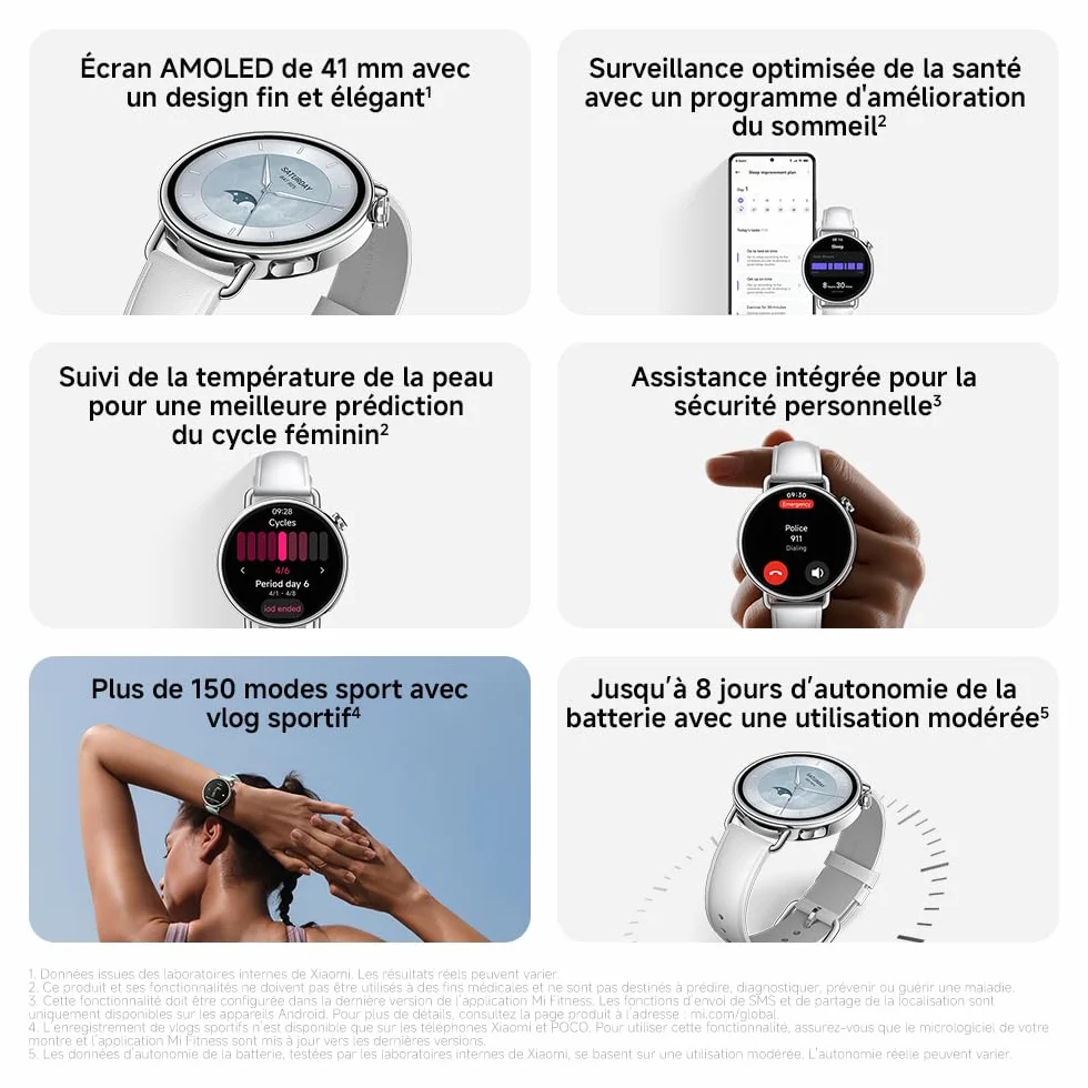 XIAOMI Watch S4 41mm, Montre connectée compacte, boîtier ultra-léger 32g, prédiction cycle menstruel, 150+ modes sportifs, HyperOS 3, Bracelet Cuir Blanc
