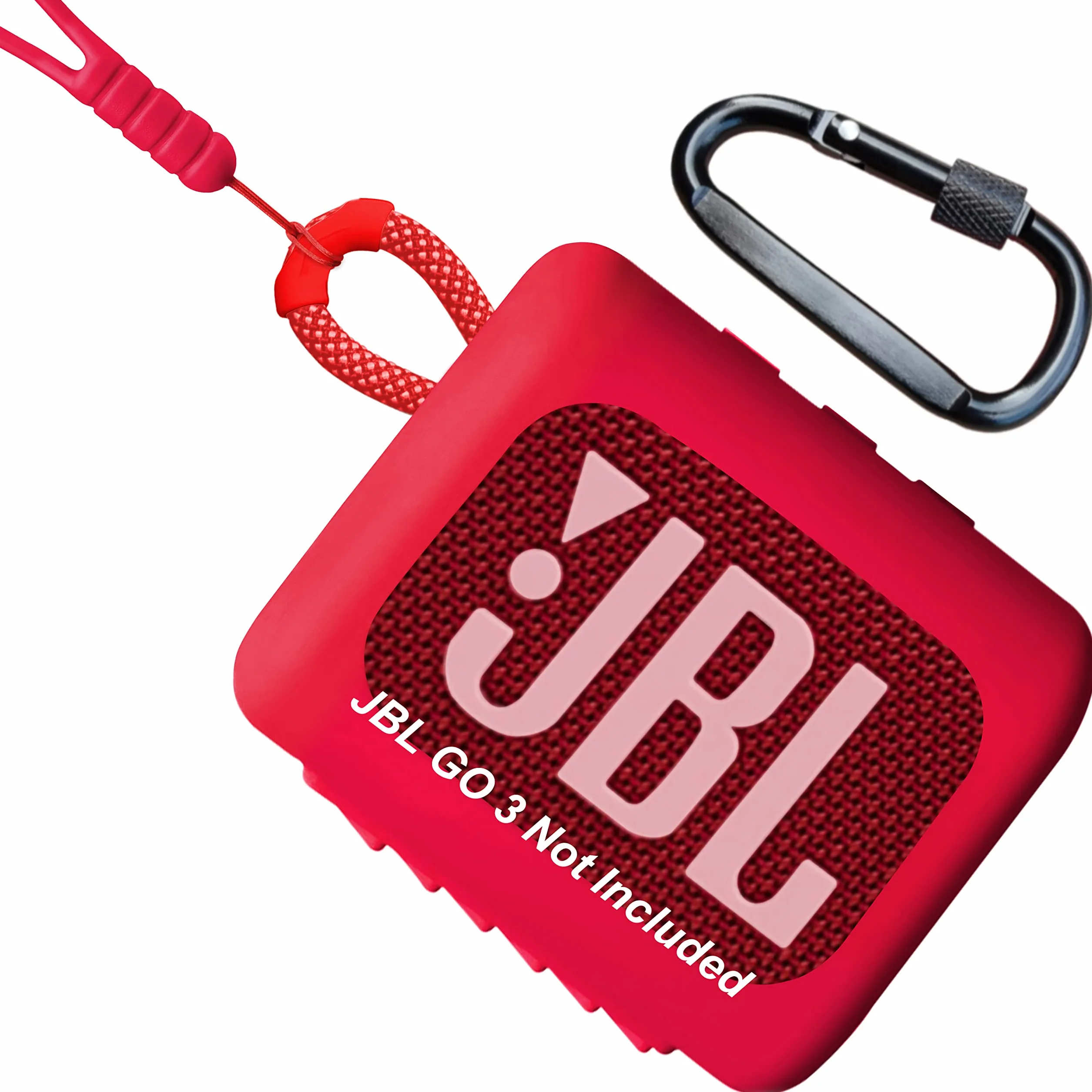 Étui en silicone pour JBL GO 3 avec tour de cou et mousqueton, Rouge