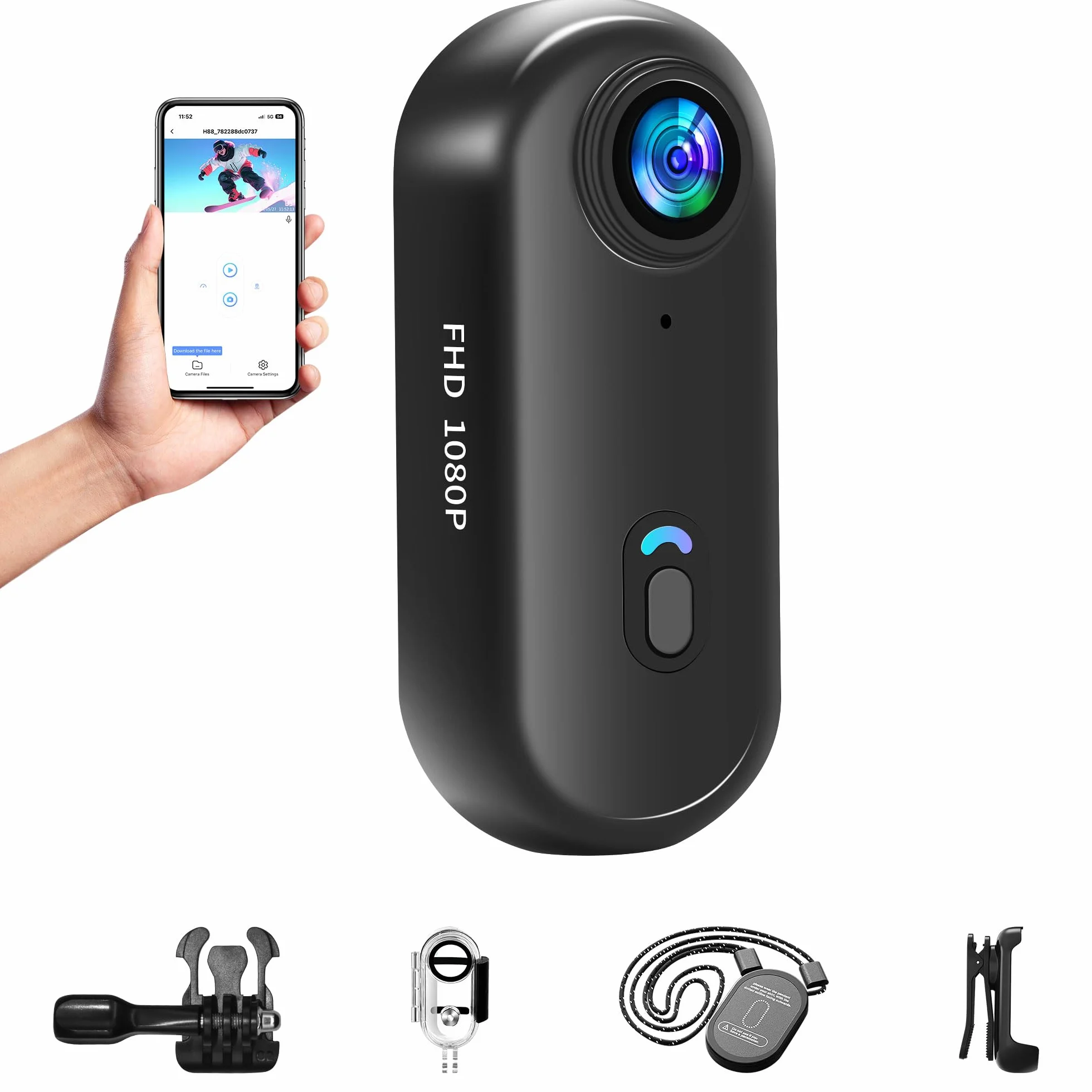 Nouvelle Version Mini Caméra Sport 1080P WiFi Camera de Poche pour Casque Camera Vlog Pieton Étanche jusqu'à 30M pour Les Passionnés d'Aventure Accessoires Multifonctions