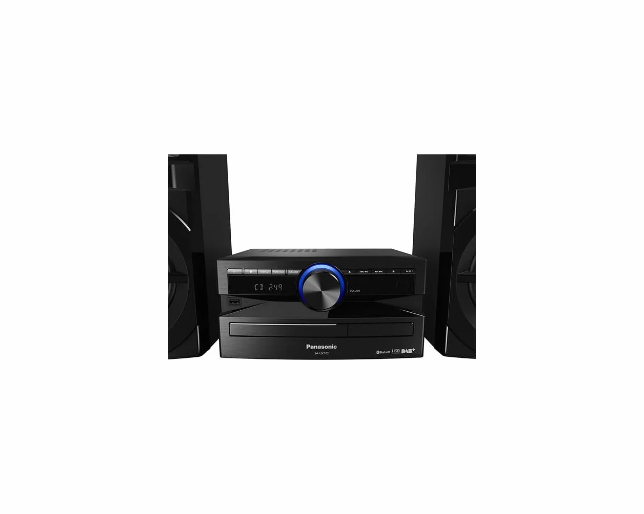 Panasonic SC-UX102E-K Mini chaine hifi DAB+ Bluetooth 300W Lecteur CD Radio FM/DAB/DAB+ Rythime D.Bass Bluetooth Port USB DJ Jukebox Design élégant et sobre, Noir, Version Française