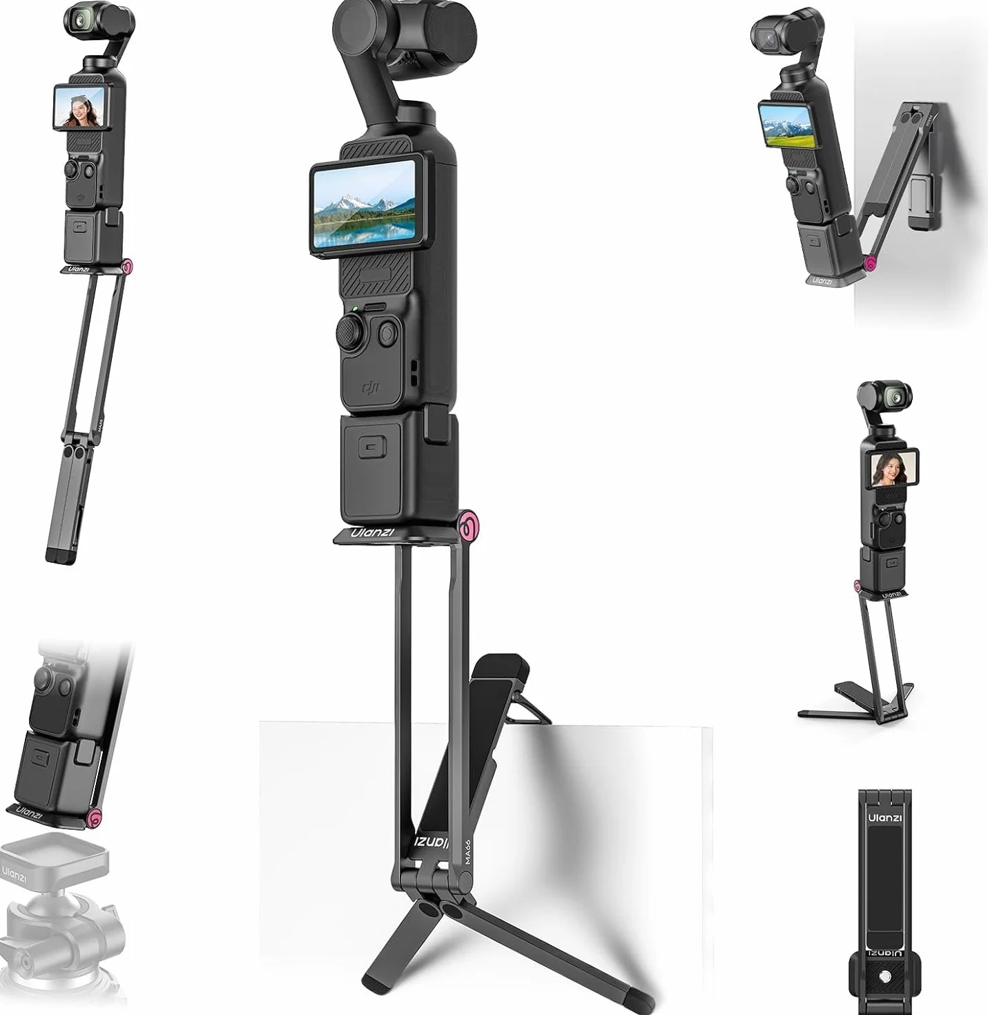 ULANZI MA66 Trépied pour Appareil Photo Compatible avec DJI OSMO Pocket 3 4, Support de caméra à dégagement Rapide avec Fixation 1/4", Perche à Selfie magnétique Pliable Uka & Arca-Swiss