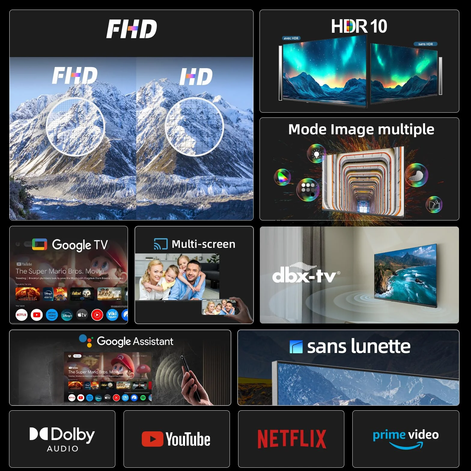 CHIQ L40FT Smart TV 40" (100 cm), Full HD, HDR10, Google TV OS, Audio Dolby & DBX-TV, Tuner Triple DVB-C/T/T2/S/S2, Chromecast Intégré, Design Métal sans Cadre