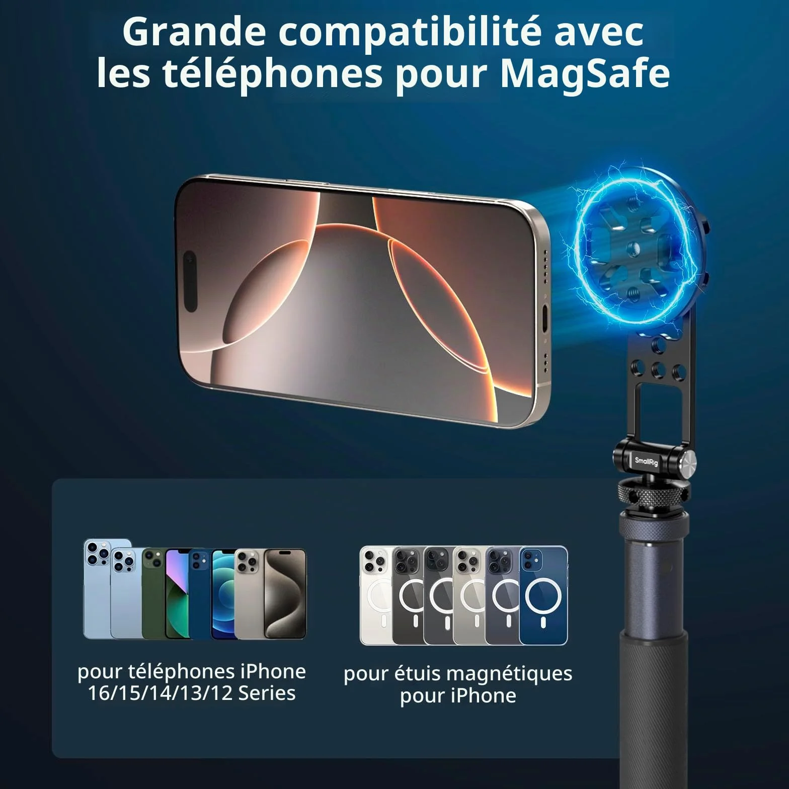SMALLRIG Support magnétique de téléphone Portable en métal avec Griffe de Flash pour Adaptateur de trépied Magsafe - Adaptateur de trépied réglable et Rotatif pour iPhone, caméra de Surveillance