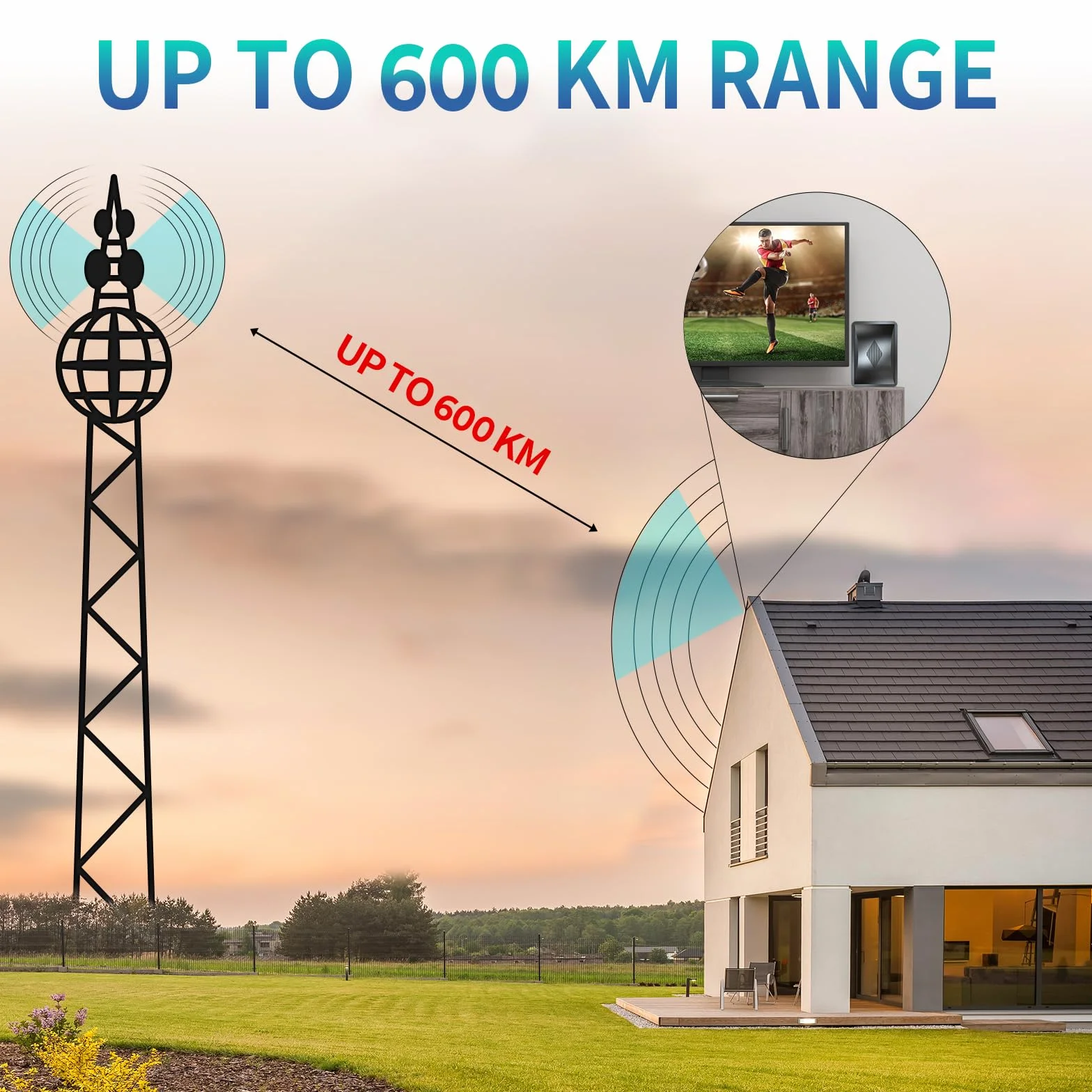 Antenne TV Intérieure 600KM+, Antenne TNT Intérieure avec Amplificateur de Signal Ultra Puissant, 360° Réception Chaînes Locales HD, Compatible Tous Les Tvs Supporte 8K, 4K, 1080P-Câble Coaxial 10M