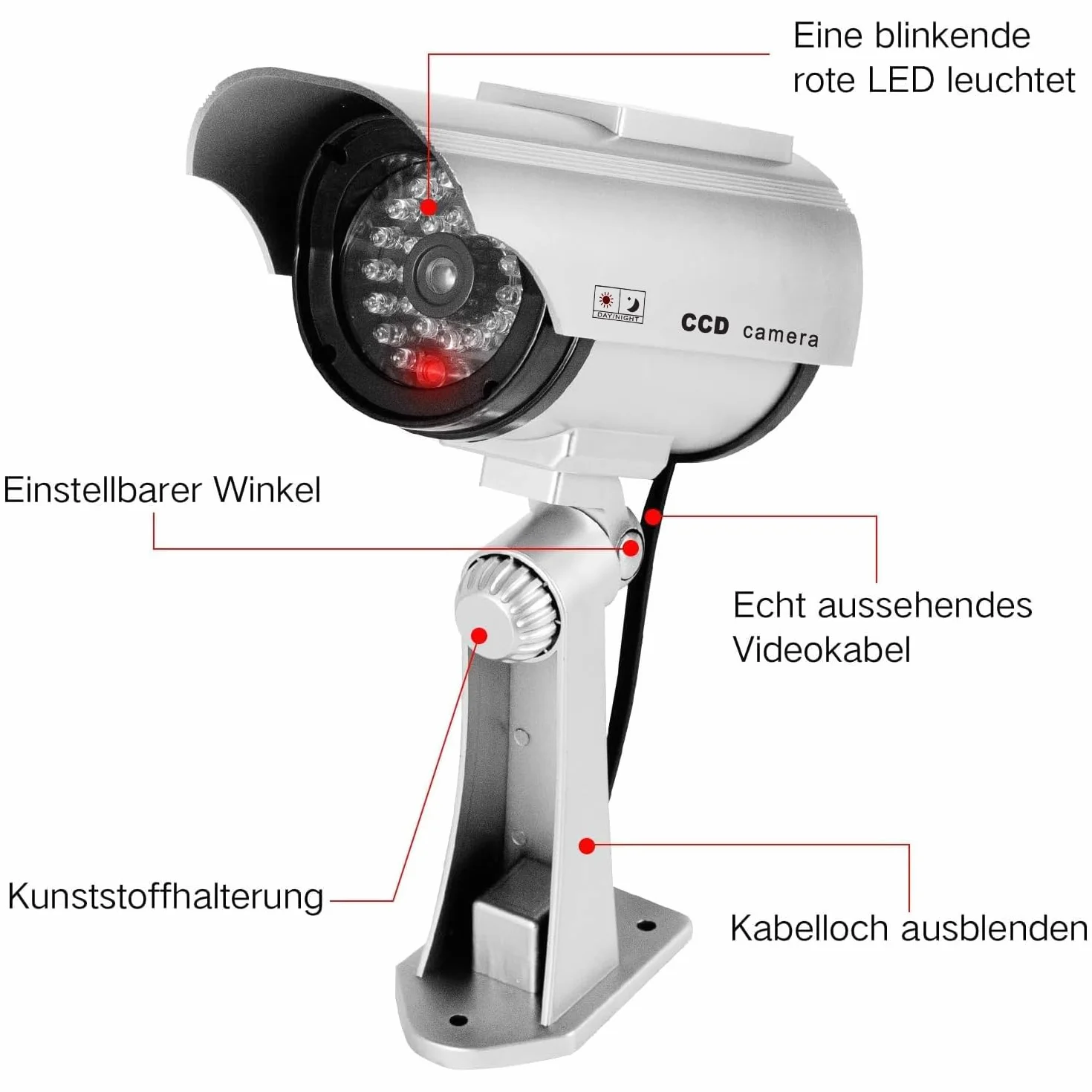 ERWEY 2 pièces Caméra Solaire LED Flash caméra virtuelle, caméra de sécurité Solaire CCTV analogique Surveillance virtuelle caméra de sécurité, Argent