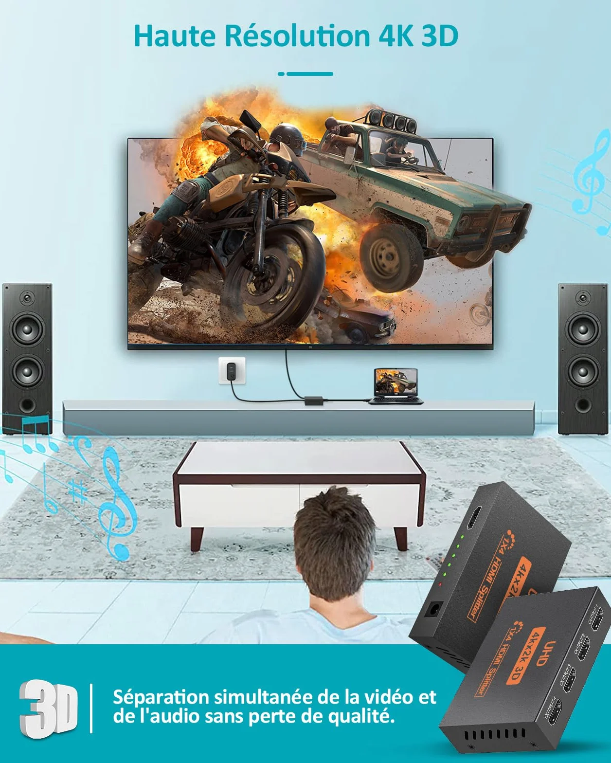 Répartiteur HDMI 4K 1 entrée 4 sorties Soutien 3D 1080P pour PS3 PS4 Xbox Lecteur DVD Projecteur HDTV
