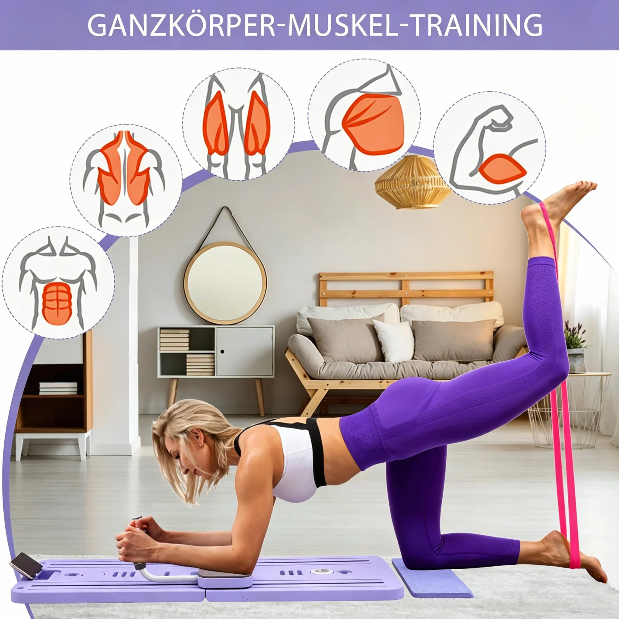 Appareil de Pilates Pliable, Pilates Reformer Multifonctionnel pour Tout le Corps