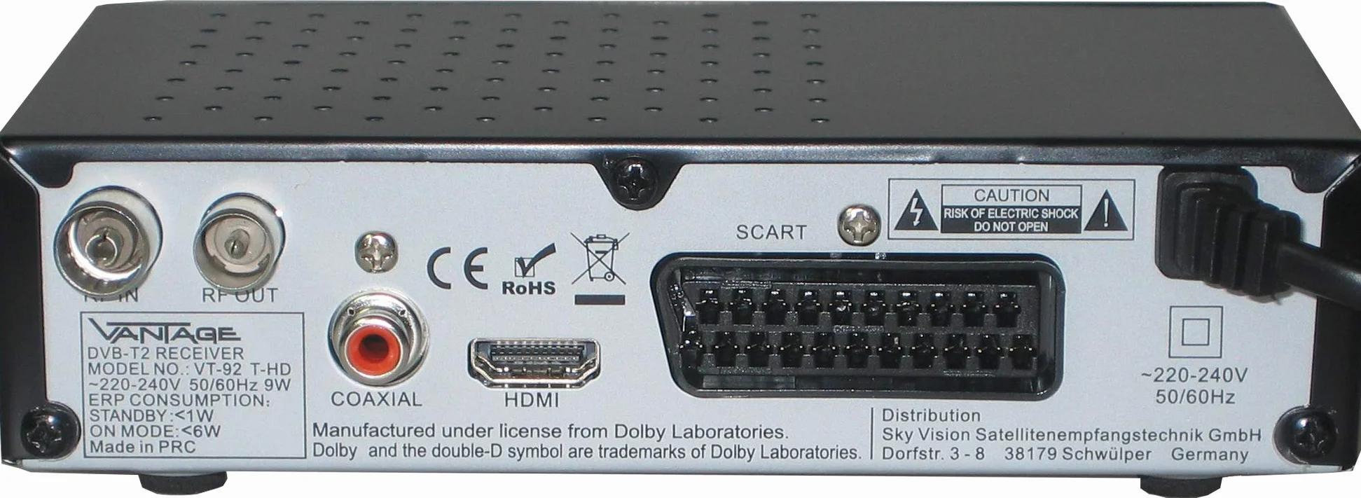Vantage VT92 T-HD Récepteur DVB T2 HEVC USB HDMI Péritel Mediaplayer Noir