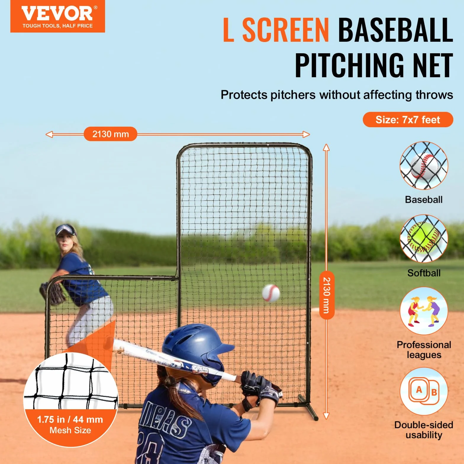 VEVOR Écran Protecteur de Baseball en Forme de L, Filet de Protection Softball 213x213 cm, Portable avec Sac de Transport