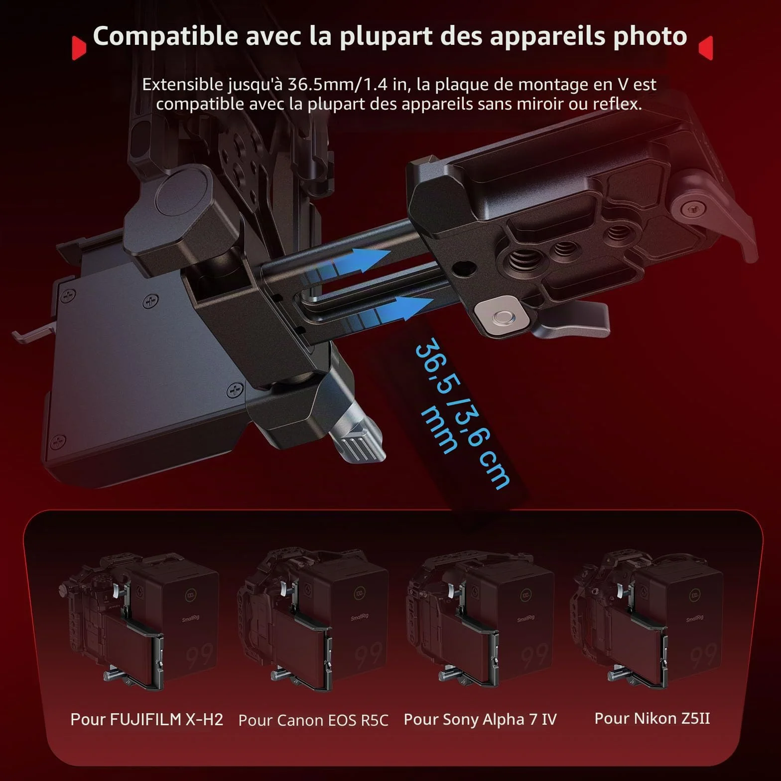 SMALLRIG V Mount Pro Kit de Plaque de Batterie Pliable, avec Plaque QR pour Arca, Support de Protection d'Ecran LCD et Clips de Câble, Support Vidéo Compact Tout-en-Un pour V Mount Batterie - 5315