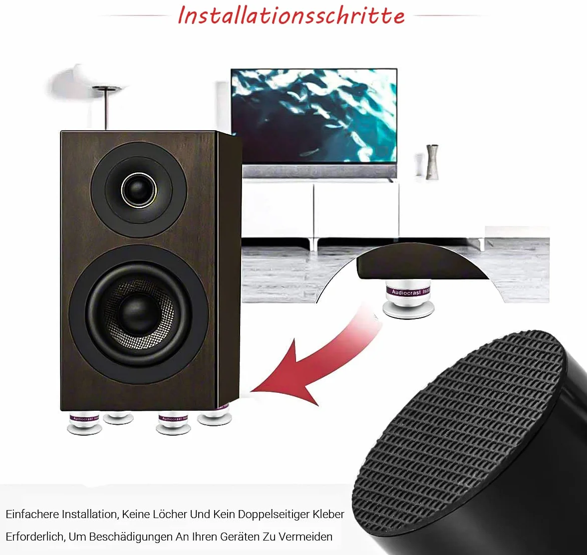 Tertullus Lot de 4 embouts en aluminium HiFi,38x33,Pour haut-parleur, isolant, pics de boxe,Amortisseurs de vibrations,Pour haut-parleurs, lecteur de CD, lecteur DVD, caisson de basses,Argenté