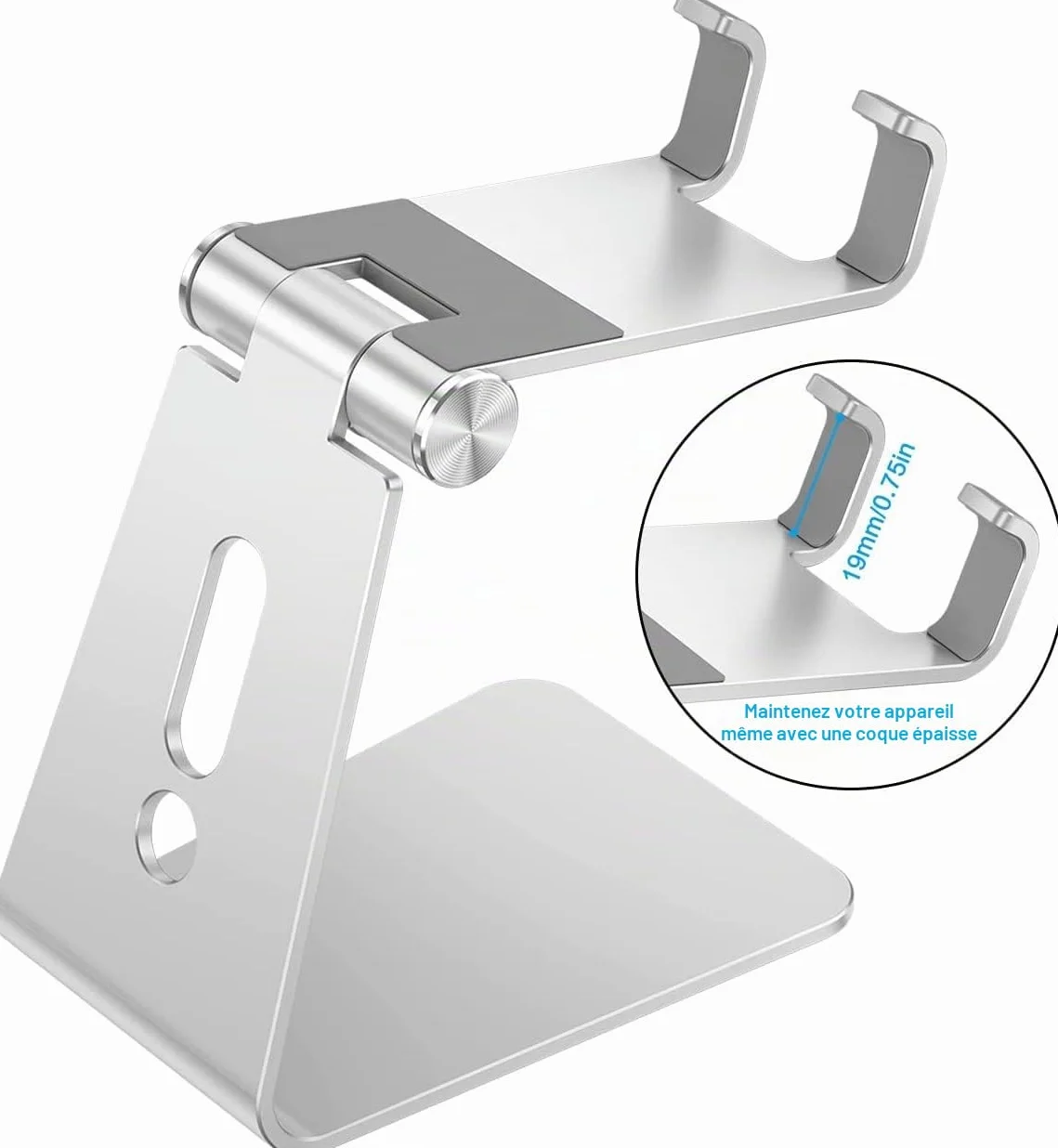OMOTON, Support Téléphone Bureau Multi-Angles Réglable, Support Téléphone Portable en Aluminium Compatible avec iPhone 13 Pro/13/12 Pro Max/12/11 Pro/XR, Samsung S20/S10/S9, Argenté