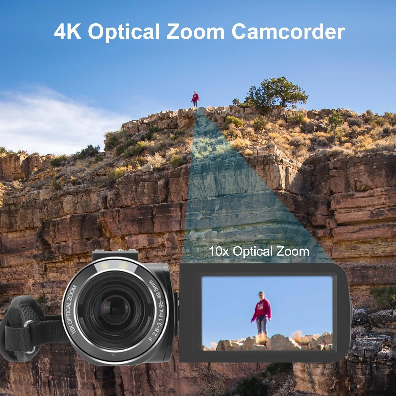 ORDRO Caméra Vidéo 4K Ultra HD Caméscope avec Zoom Optique 10X et WiFi, Carte SD 32GB