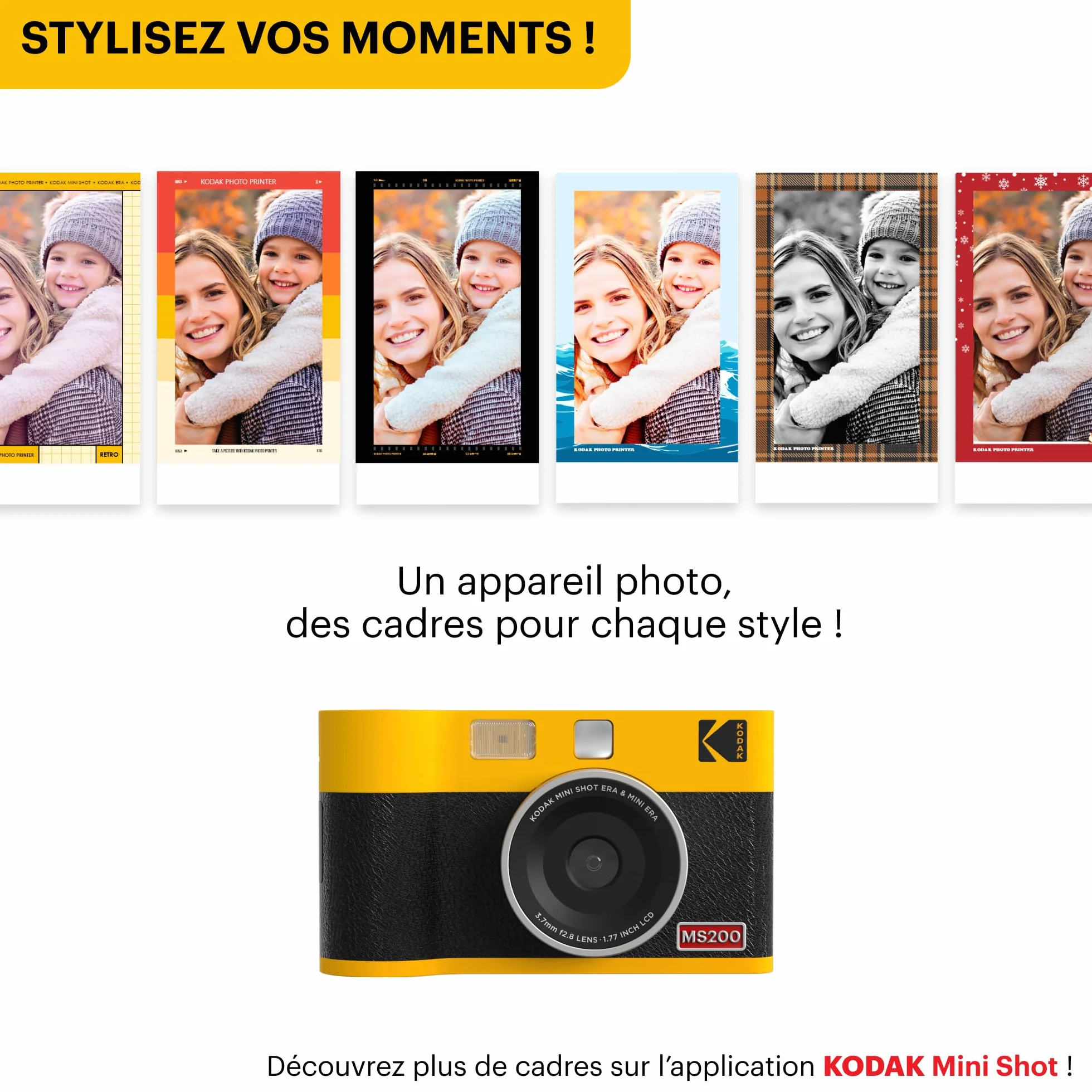 KODAK Mini Shot 2 Era 4PASS 2-in-1 Appareil Photo Instantané et Imprimante Photo Portable (5,3x8,6cm) (Appareil Photo + Paquet avec 38 Feuilles, Noir)