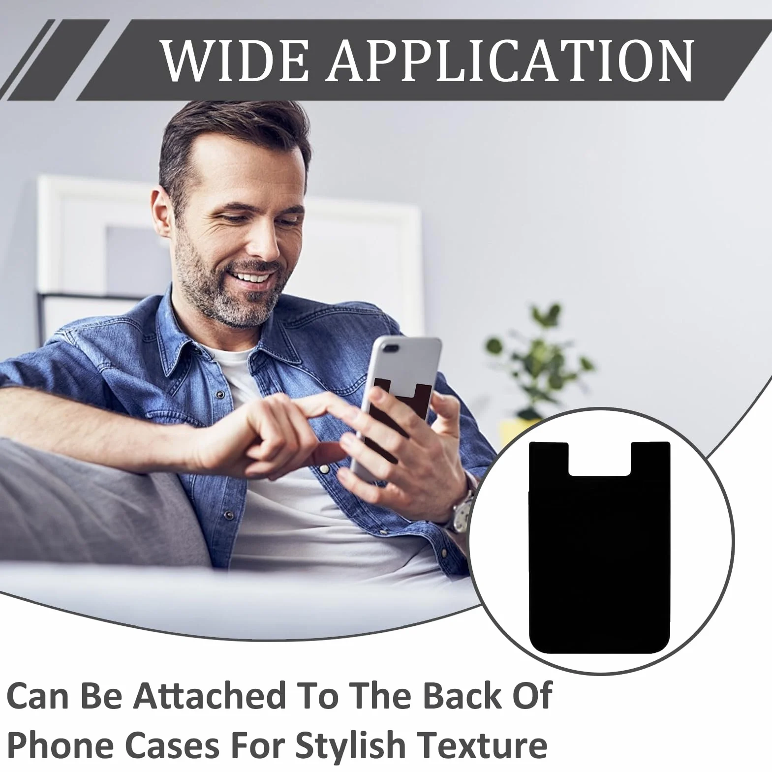 Porte Carte Telephone Adhésif Noir, Pochette Carte Bancaire Silicone Simple Couche pour Smartphone