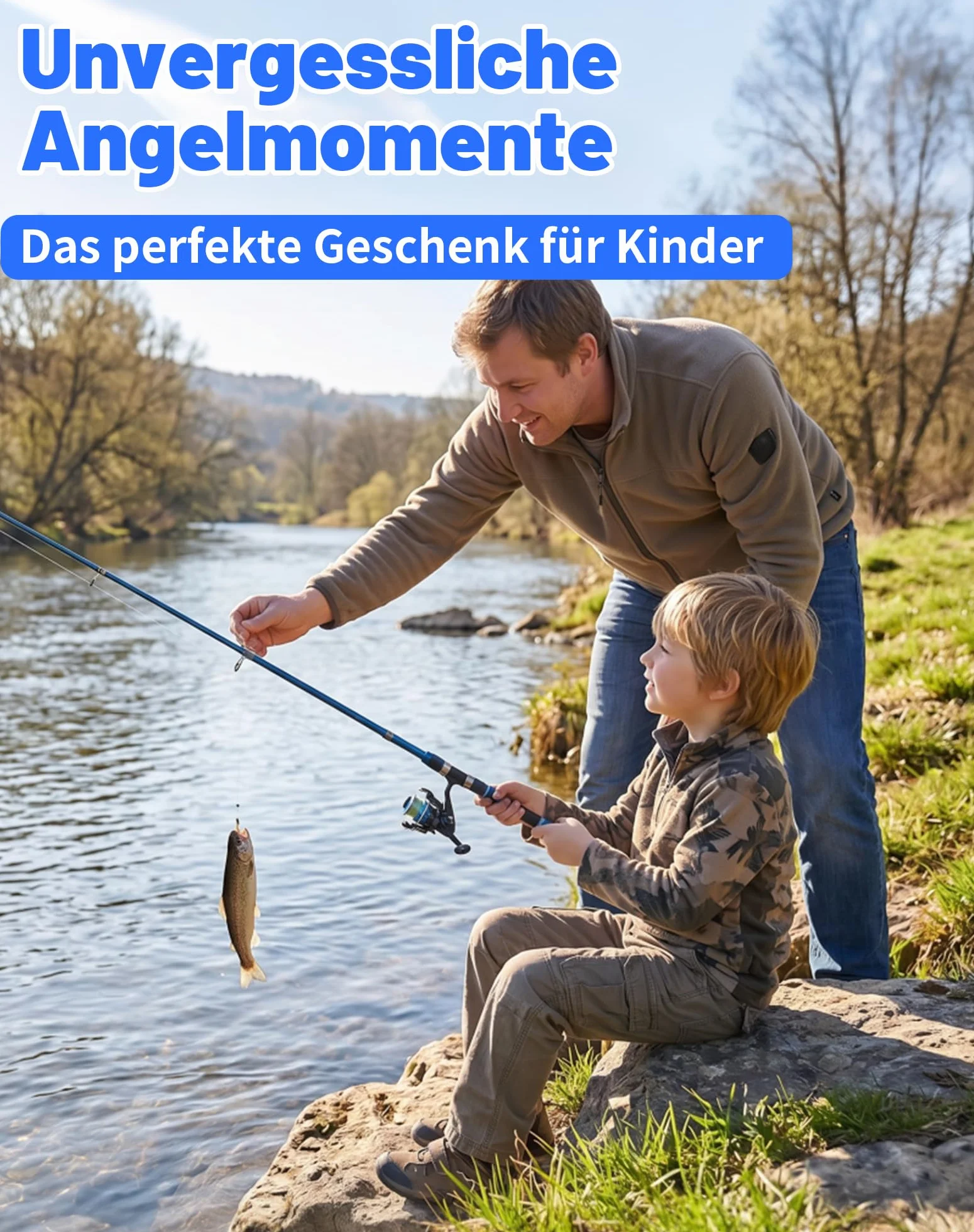 Set de Pêche Enfant 1,8 m – Canne à Pêche Télescopique avec Moulinet, Kit Complet pour Débutants, Sac de Transport Inclus