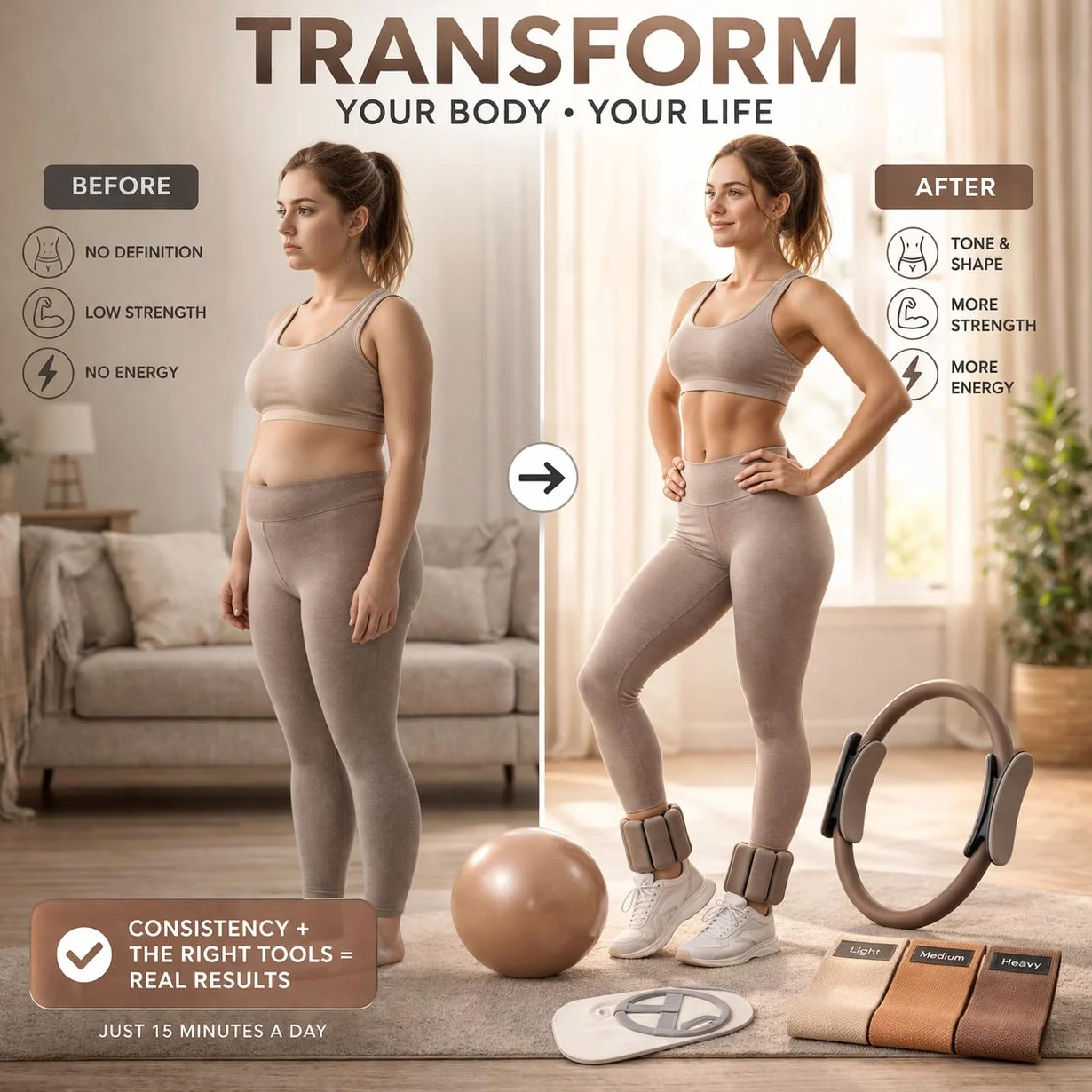 Kit Pilates Complet – Ballon, Anneau, Élastiques, Poids de Cheville, Ballerines Antidérapantes