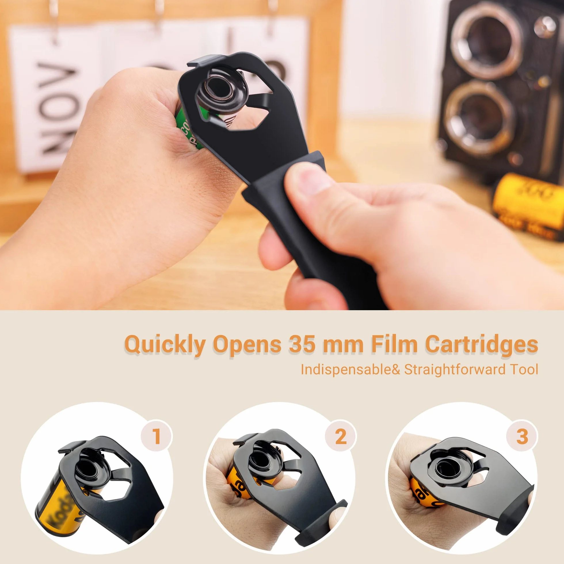 JJC Ouvre-cassette de film 35 mm, outil de retrait de chambre noire pour cartouche de rouleau de film ouvert