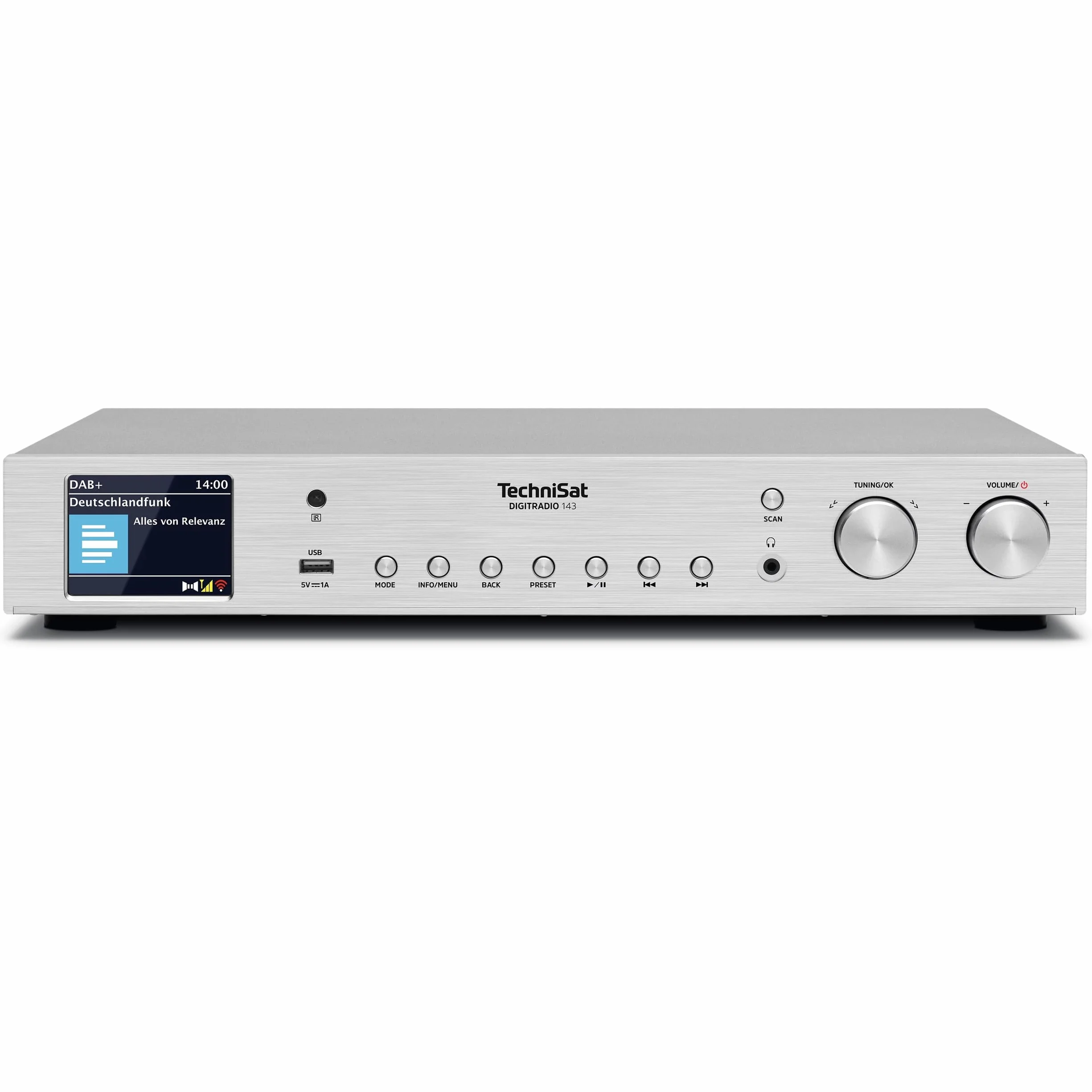 TechniSat DIGITRADIO 143 (V3) - Tuner HiFi Internetradio (Radio numérique Dab+, Streaming Audio Bluetooth, Spotify Connect, antenne Filaire, télécommande, Largeur 43,5 cm) Argent