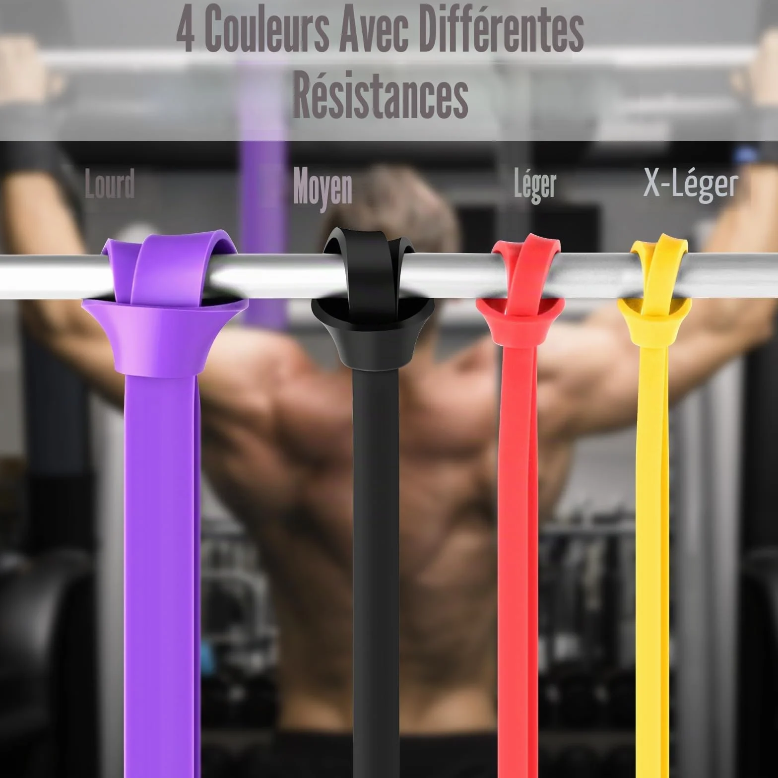 Lot de 4 bandes de fitness avec 4 niveaux de résistance pour sport, gymnastique, entraînement