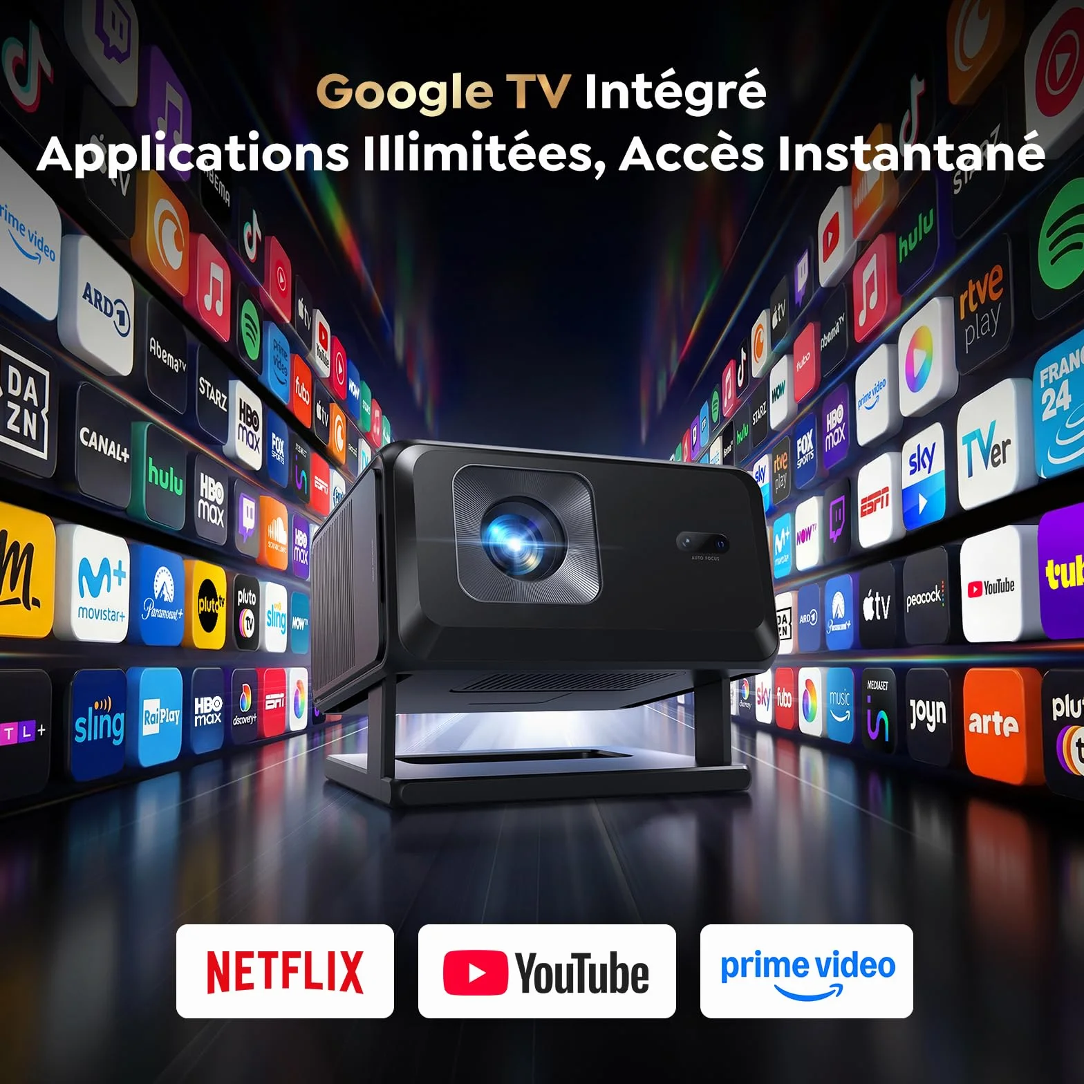 Vidéoprojecteur 4K【Google TV/Auto Focus/Keystone】Mini Projecteur Portable FHD 1080P Courte Focale, Contrôle Vocal, TOPTRO Rétroprojecteur Portable avec WiFi6, Bluetooth 5.4, Zoom 50 % pour Home Cinéma