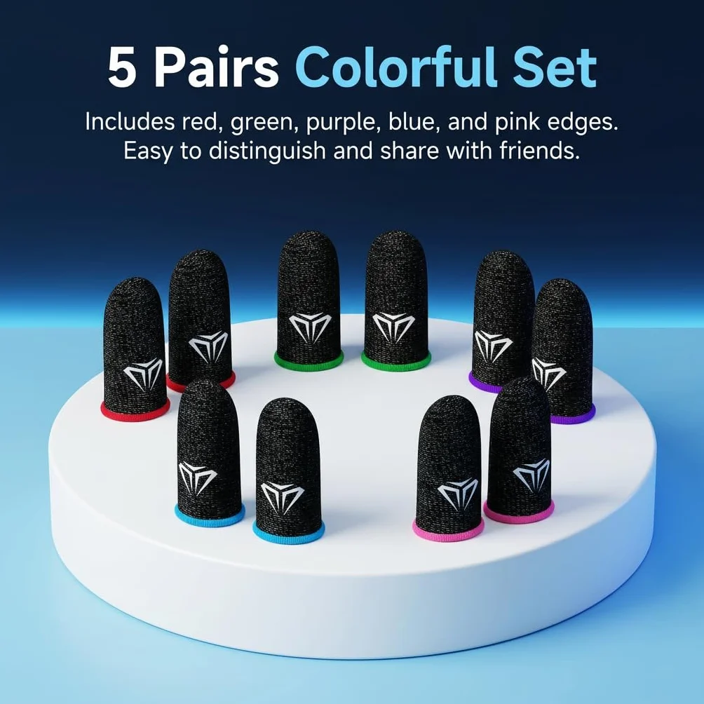 Lot de 12 Doigtiers pour Jeu Mobile, 6 Paires de Finger Sleeve Gaming Haute Sensibilité en Fibre Conductrice, Protège Doigt Anti-Transpiration Respirant pour Tous Écrans Tactiles, Accessoires Gaming M