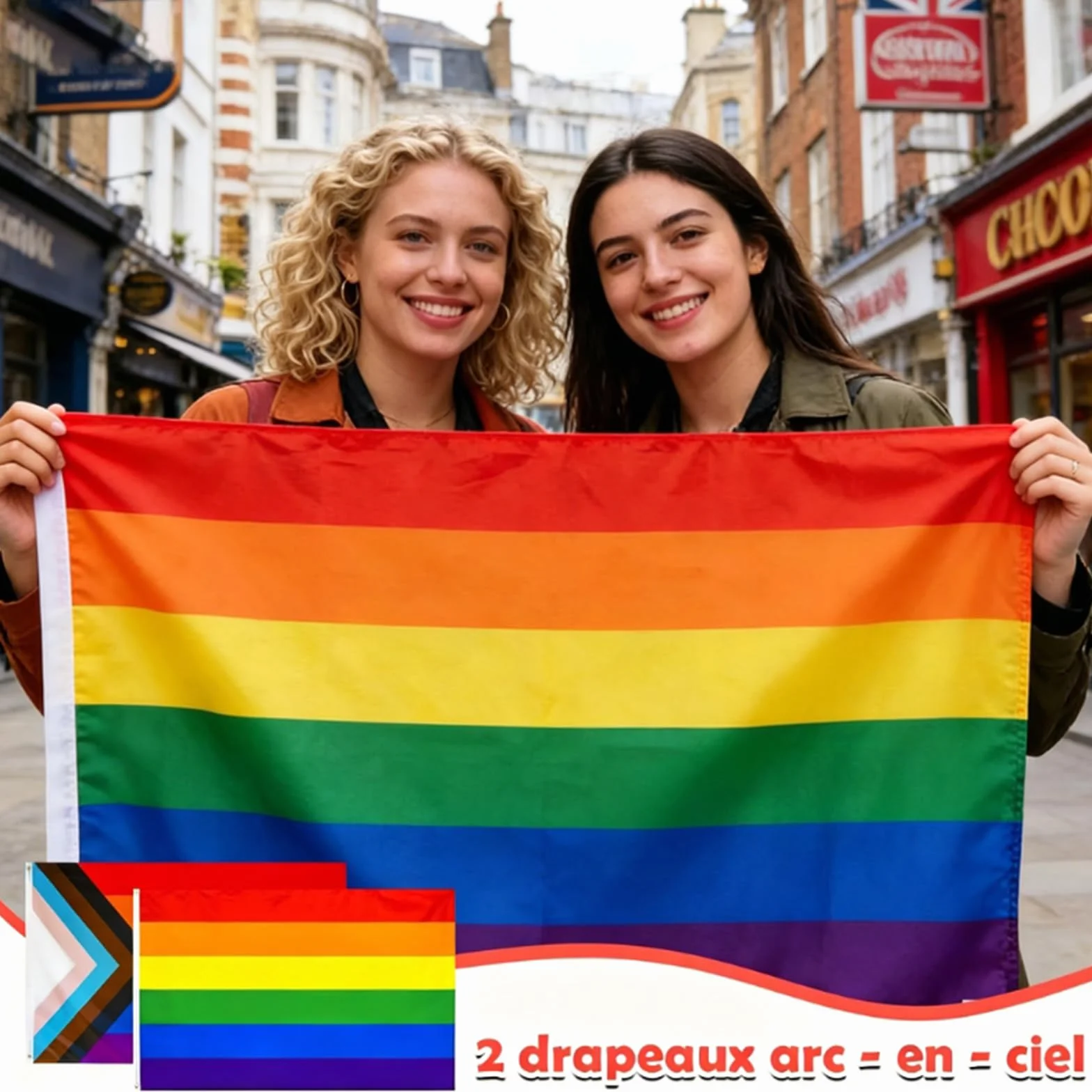 Drapeau LGBT Pride 90x150cm Lot de 2 Arc-en-Ciel Polyester Résistant Imperméable UV Intérieur Extérieur