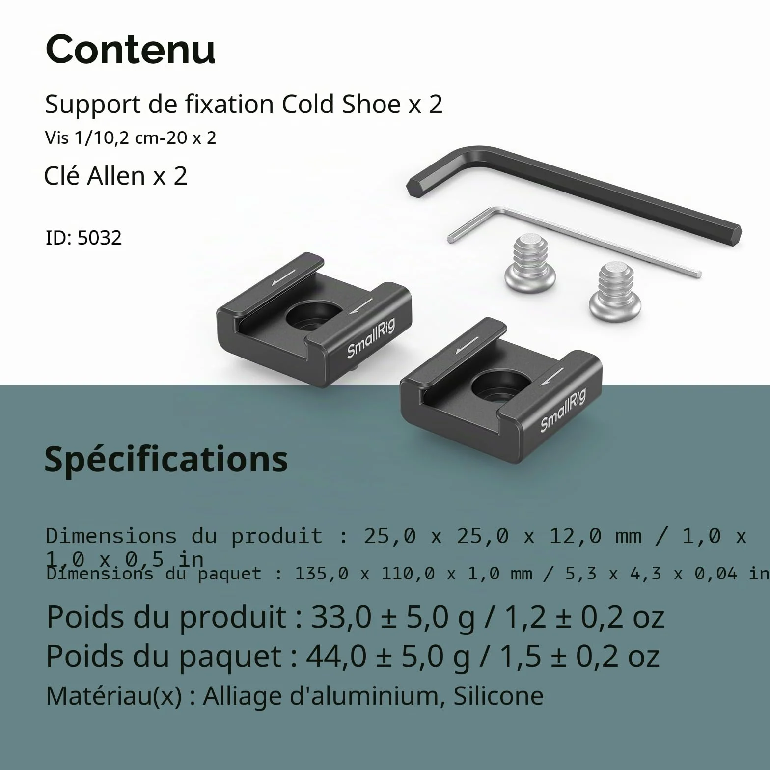 SMALLRIG Adaptateur de montage anti-torsion pour griffe froide (2 PCS) avec vis 1/4"-20,pour microphone de moniteur de lumière LED flash,avec broches anti-torsion,compatible avec la cage SmallRig-5032