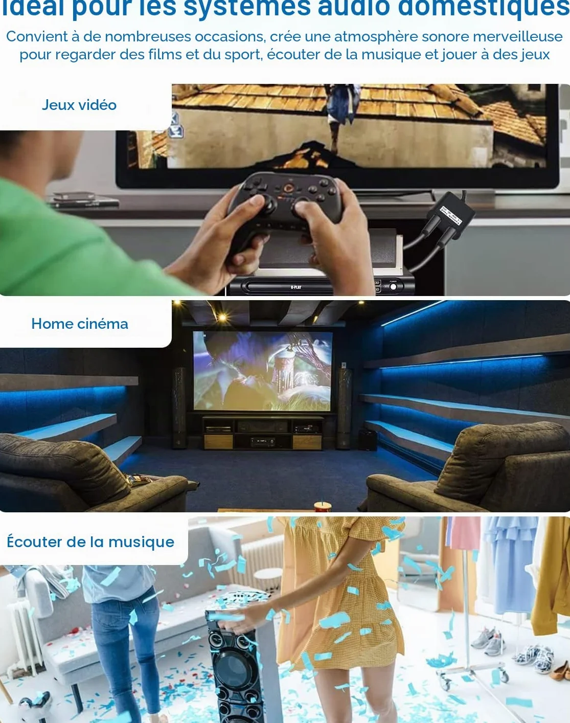 Répartiteur Fibre Optique Répartiteur Câble Optique Audio 1 Entre 2 Sorti Adaptateur Audio Numérique Toslink pour Barre, TV - Noir