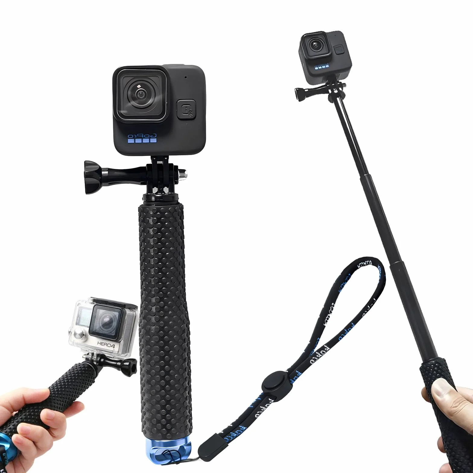 19-49 cm Stick Selfie étanche, Telescopic Pole, Bâton de Selfie étanche en Aluminium Caoutchouté Extensible, Adapté pour GoPro3 + / 4/3/2/5, 19 Pouces, pour plongée, l'escalade, Plein air, Surf