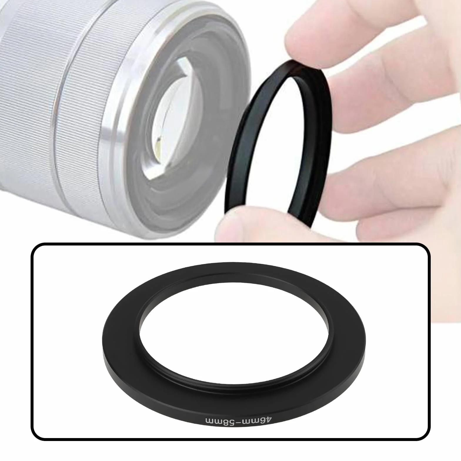 Lot de 2 bagues d'adaptation Step Up en alliage d'aluminium 46 mm à 58 mm Filetage 0,75 mm pour filtre d'appareil photo