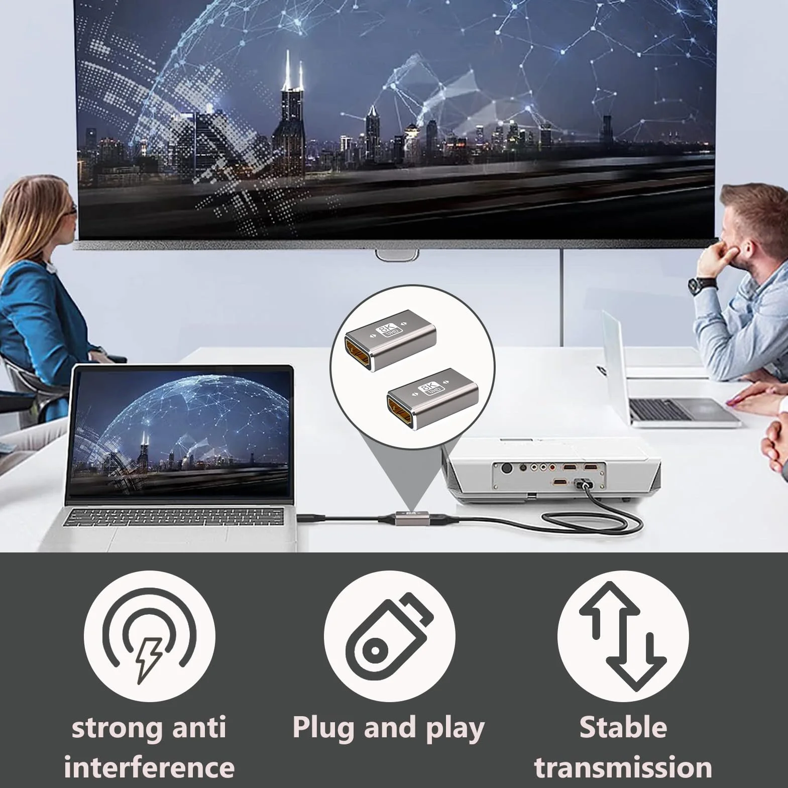 Coupleur HDMI Femelle vers Femelle 2PCS Adaptateur Rallonge HDMI 2.1 8K Plaqué Or Compatible UHD 4K 3D HDR eARC Dolby Atmos VRR