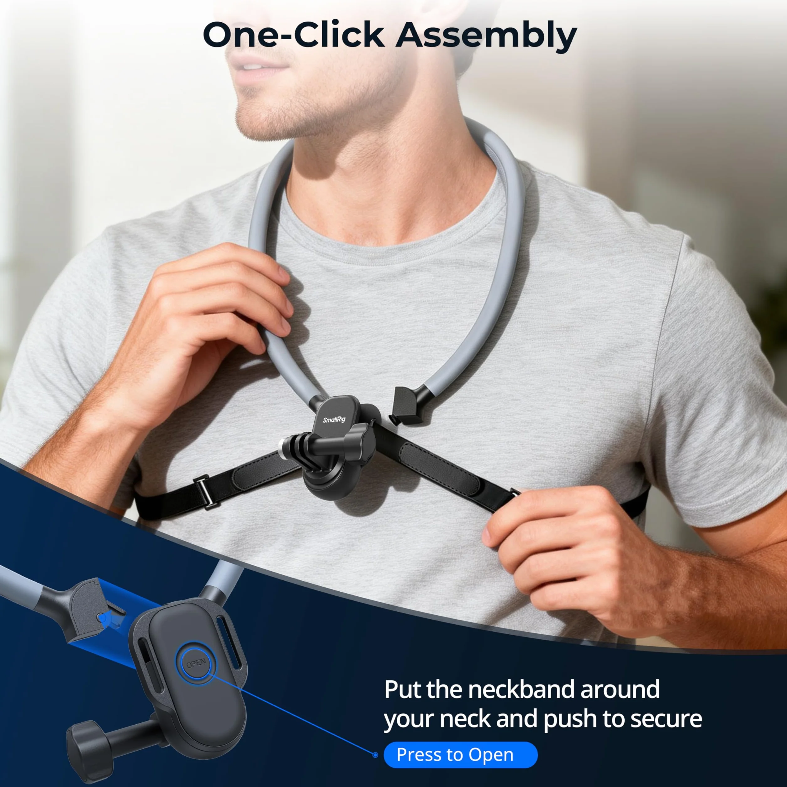 SMALLRIG Support de Cou avec Sangle de Poitrine pour caméras d'action, avec Interface à 2 Broches pour GoPro Hero 13/12/11/10/9, pour DJI Osmo Action 5 Pro/4/3, pour Insta360 Ace Pro 2-5596