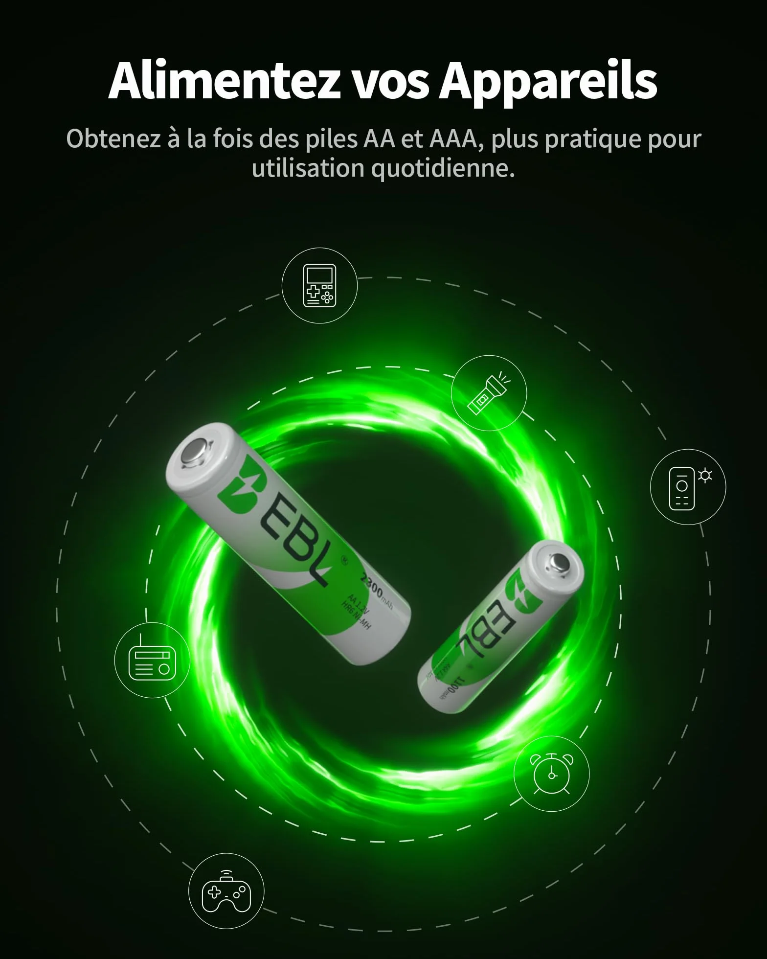 EBL Lot de 16 Piles Rechargeables AA AAA Ni-MH 1.2V HR6 HR03