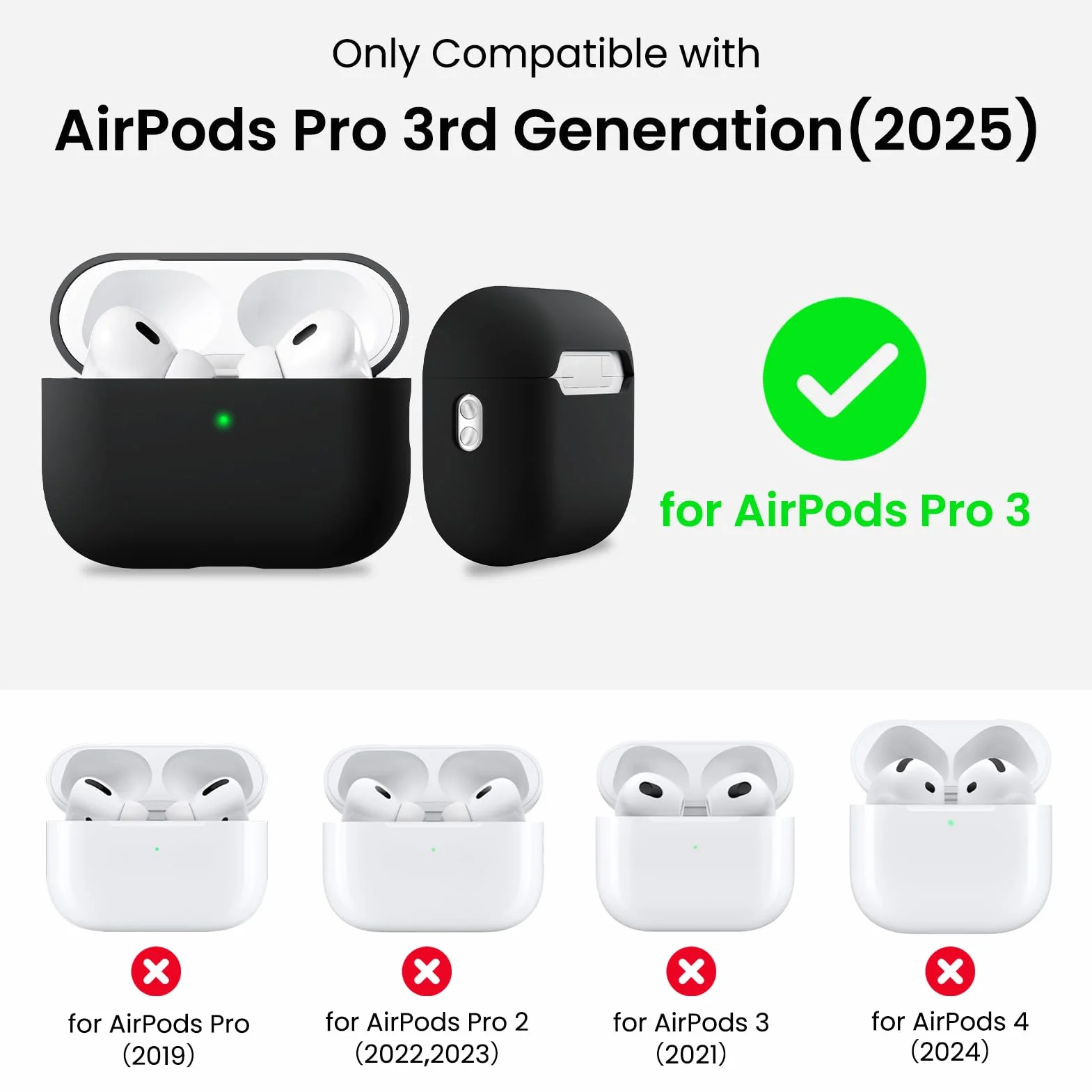 ORNARTO Coque pour AirPods Pro 3 (2025) – Étui à 2 Parties Séparées en Silicone avec Structure à 2 Couches (Intérieur PC Dur), Protection Antichoc, Lanière et Outil de Démontage, Noir