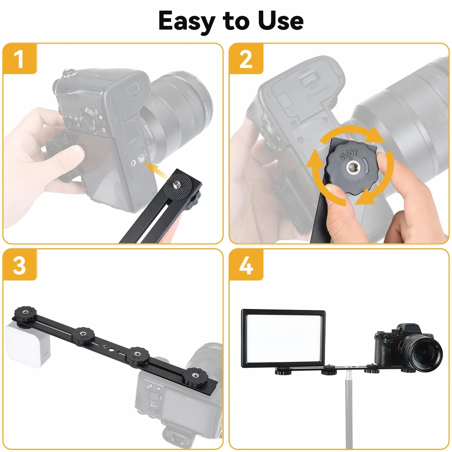 UTEBIT 13 in Support De Flash Double, Rail De Flash En Aluminium Avec Vis 1/4" Et 3/8", Support De Flash Pour Appareil Photo Avec Double Griffe Pour Appareil Photo DSLR, Lumière LED