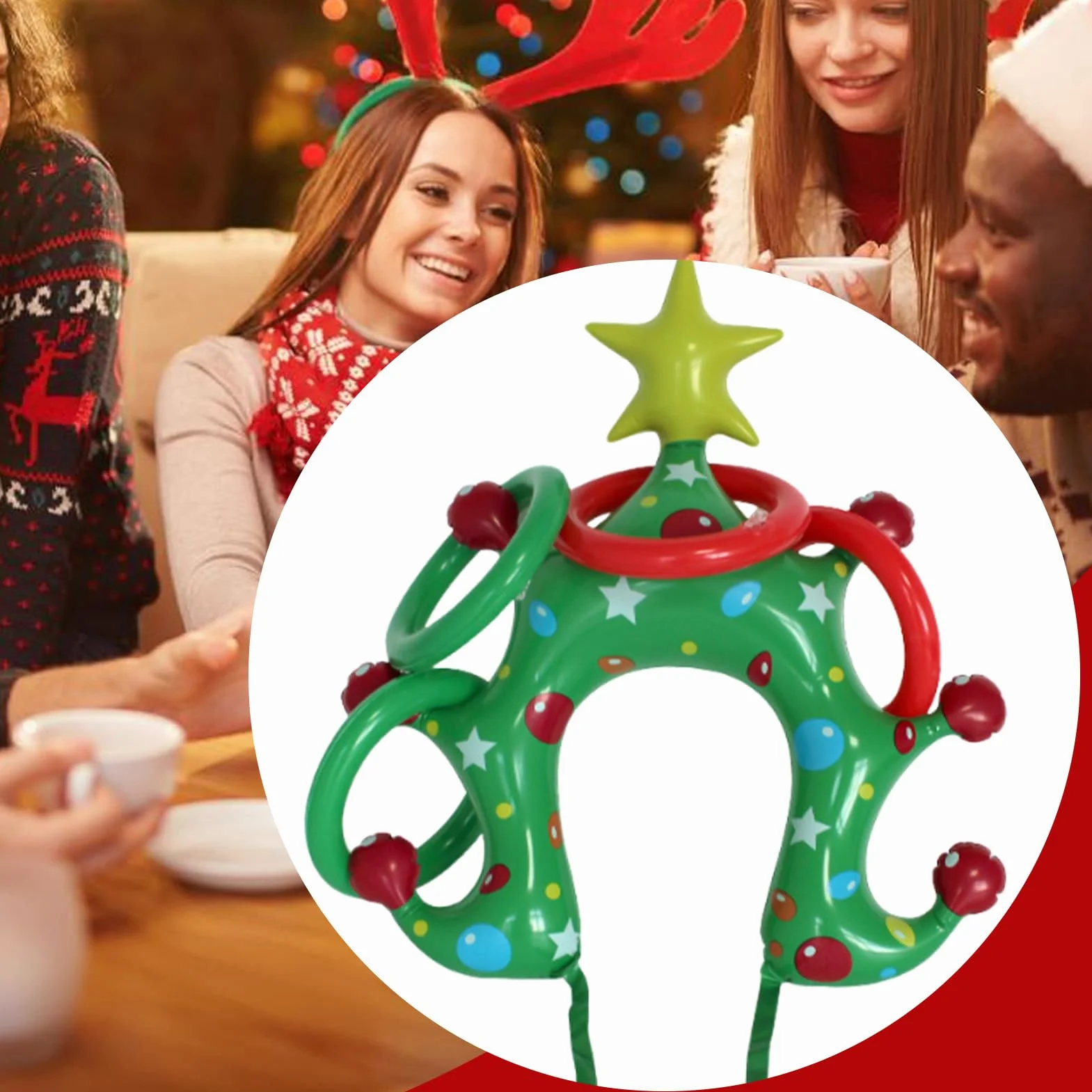 Jeu De Lancer D'anneaux De Noël Gonflable | Jeu de Chapeaux pour Arbre Festif