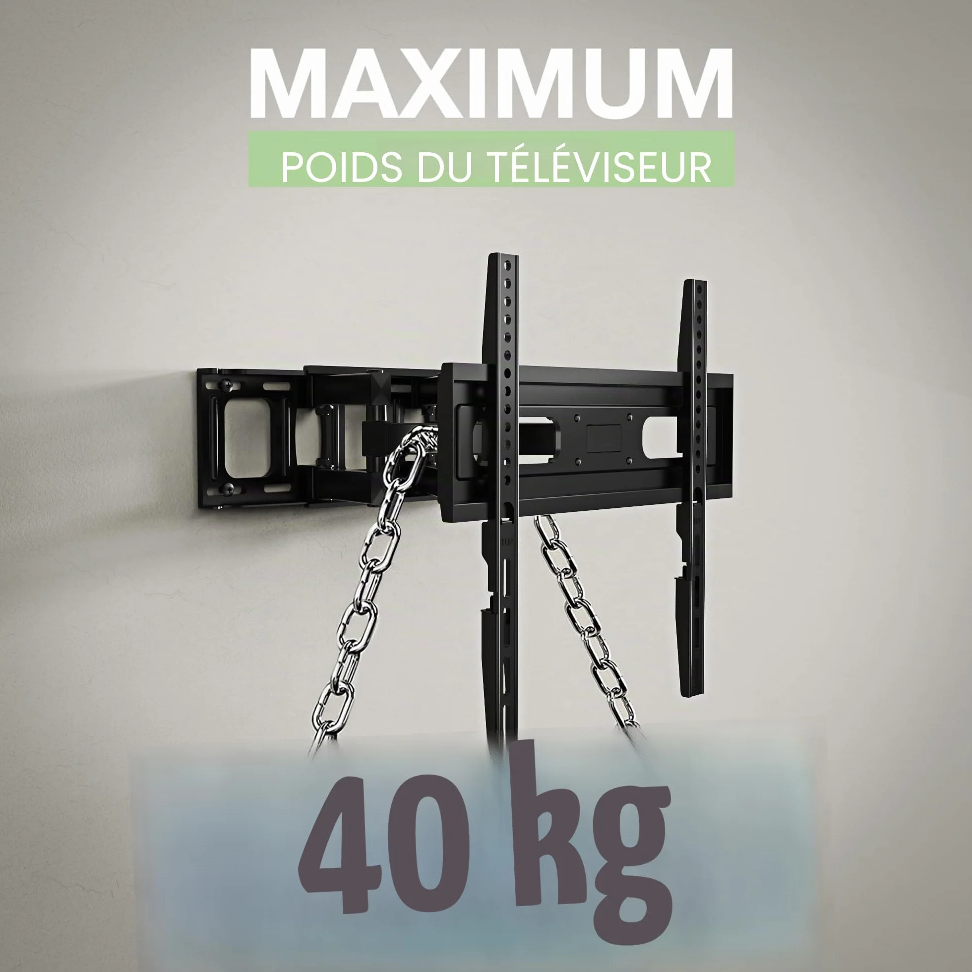 Support Mural TV, Inclinable et Orientable Support TV pour écrans 32-65 Pouces jusqu'à 40Kg -VESA 400 x 400 mm