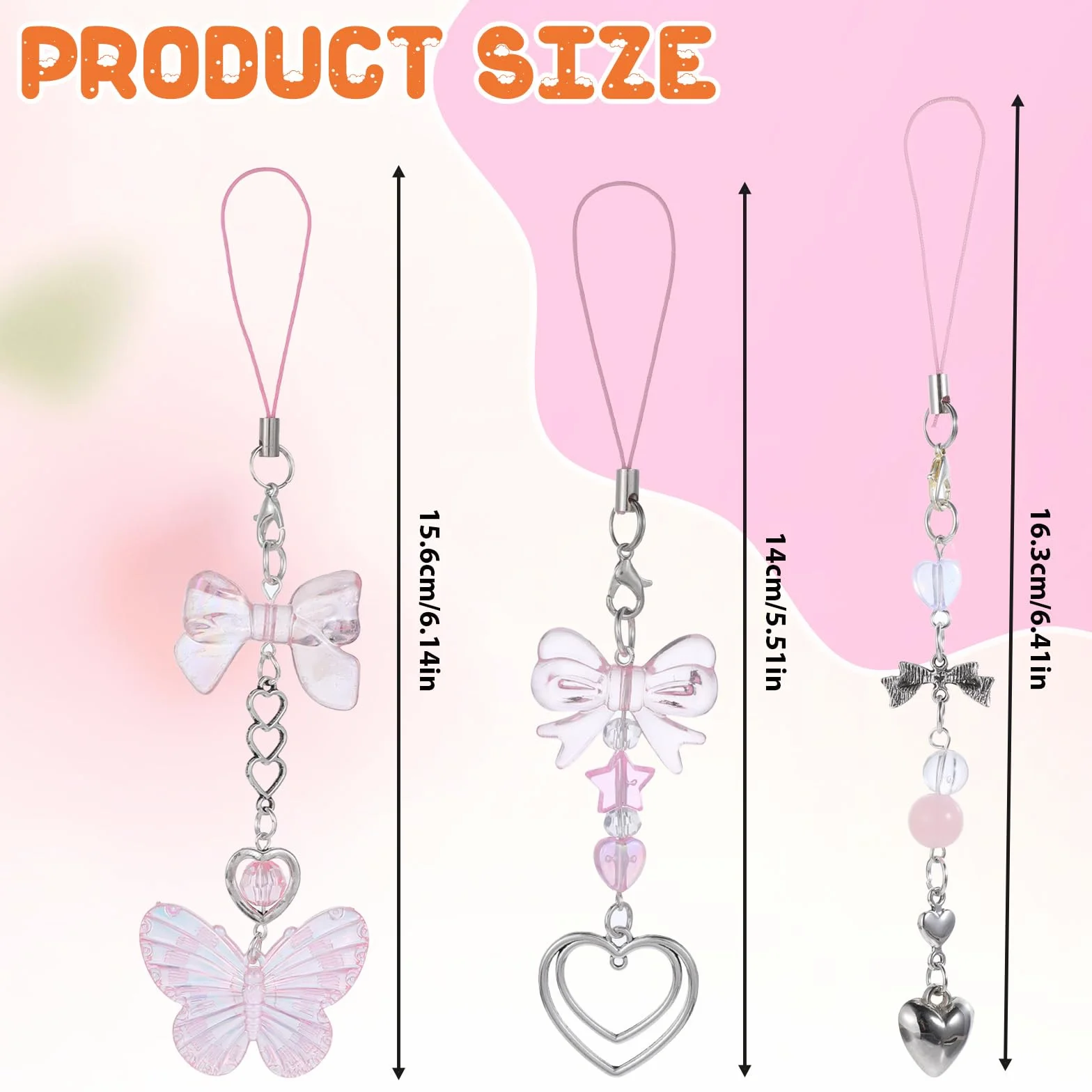 Deco Telephone, 3 Pièces Chaine Pour Telephone Portable Bijoux Breloque Phone Charm Pendentif Nœud Papillon