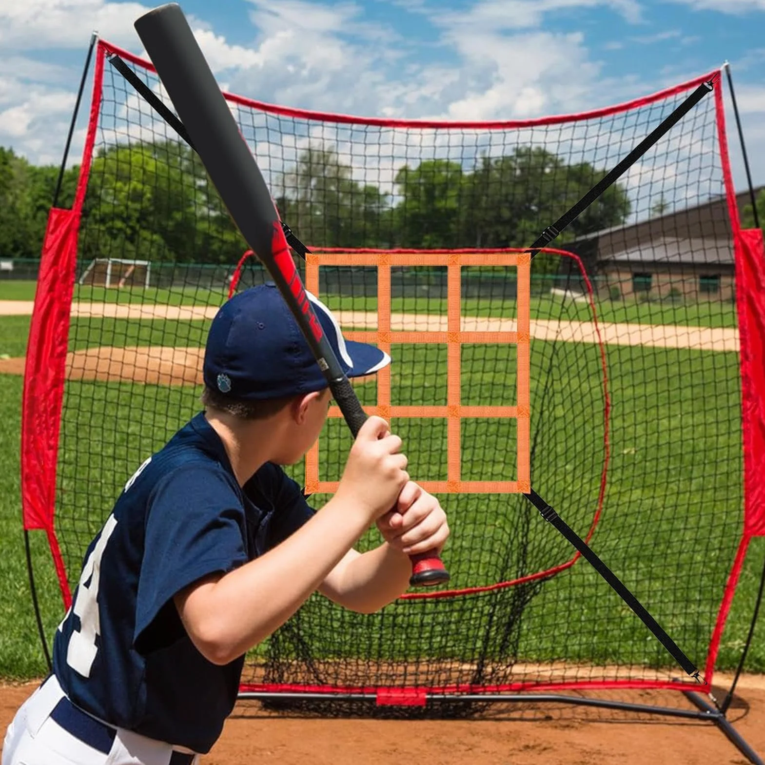 Cible de baseball réglable - Filet d'entraînement pour frapper et attraper avec sangle de fixation