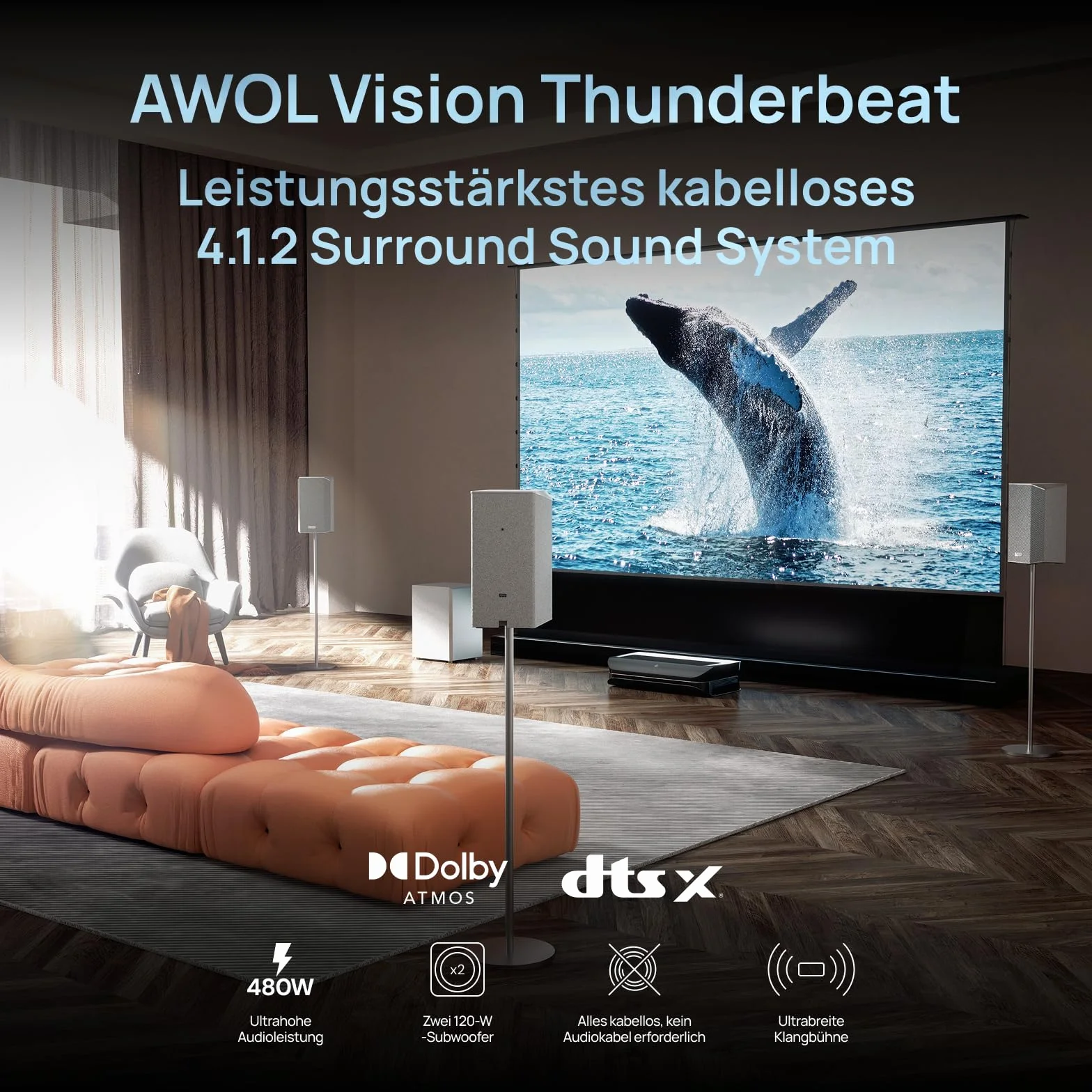 AWOL VISION ThunderBeat 4.2.2 Système Audio Cinéma Maison Sans Fil