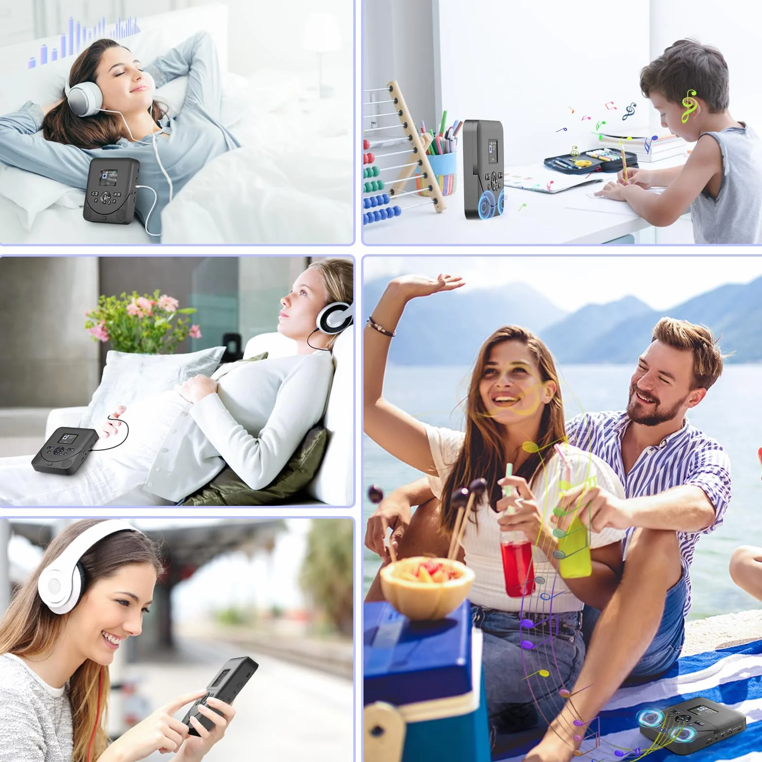 Lecteur CD Portable Bluetooth FELEMAN avec Haut-parleurs, Écran, Rechargeable, Émetteur FM, Noir