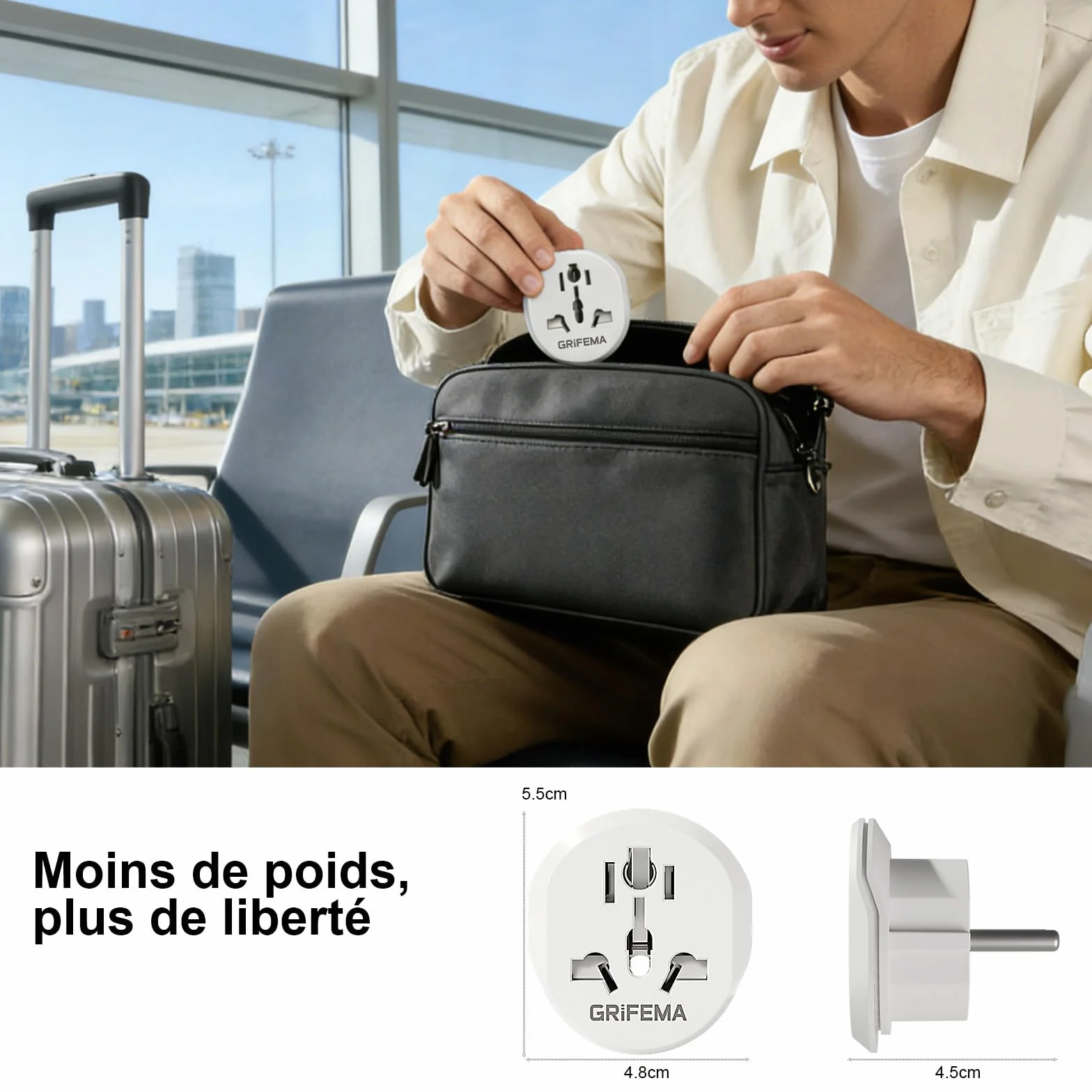 GRIFEMA Adaptateur de Voyage Universel Lot de 2, 4000W Haute Puissance Prises Type C E F France Europe