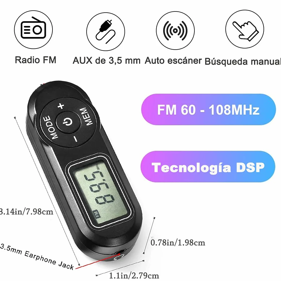 Radio de Poche Personnel FM Mini Récepteur Portable avec Affichage Numérique LCD et Casque