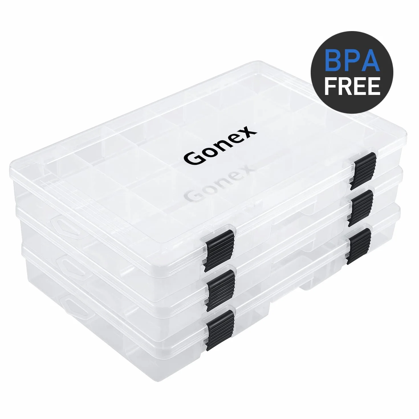Gonex boîtes à appâts de pêche en plastique transparent avec séparateurs réglables