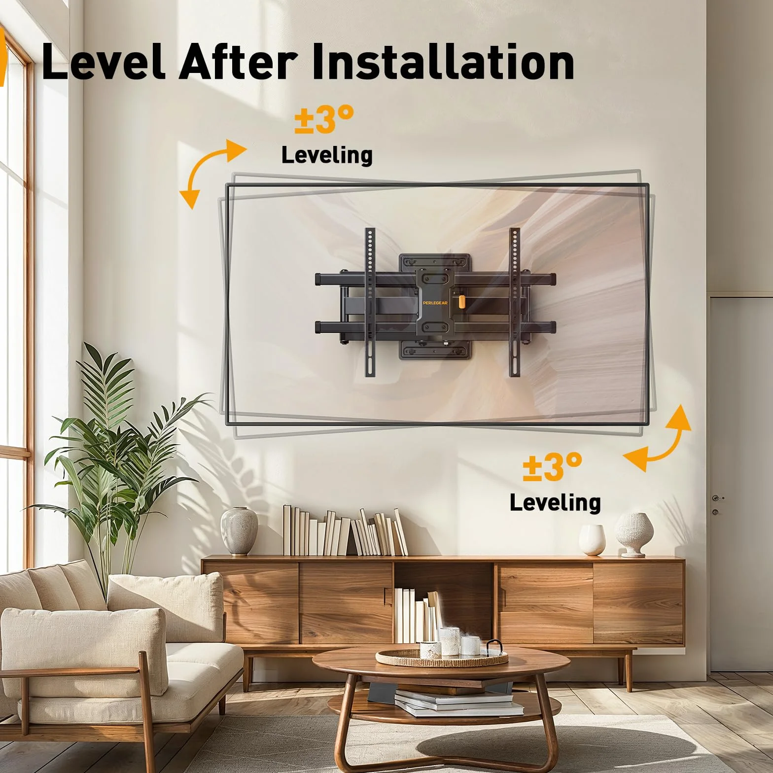 PERLEGEAR Support Mural TV à Mouvement Complet pour téléviseurs Plats ou incurvés de 32 à 85", Support TV Mural avec Inclinaison sans Outil et Gestion des câbles, jusqu'à 60 kg, Max VESA 600x400 mm