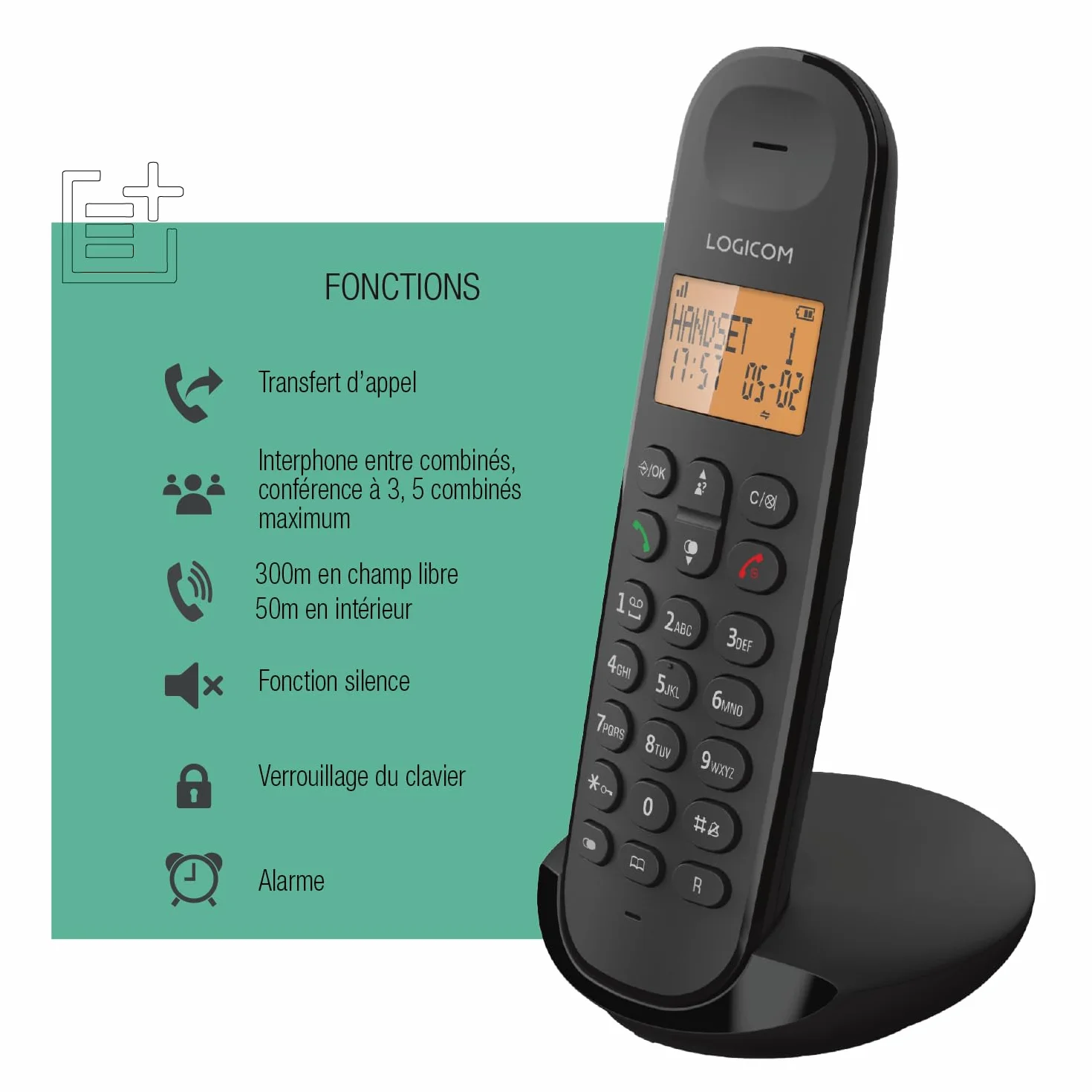 Logicom ILOA 100 Téléphone Fixe sans Fil sans Répondeur - Solo - Téléphones analogiques et dect - Noir