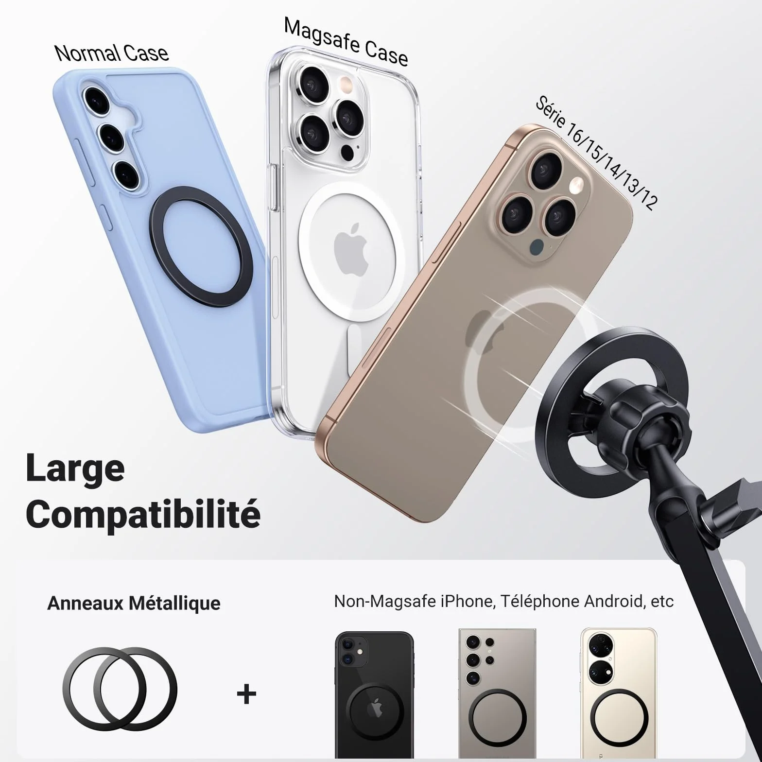UGREEN Support Téléphone Magnétique Lit Bureau Bras Articulé Flexible Porte Smartphone Aimanté Compatible avec MagSafe iPhone 16 Plus Pro Max 15 14 13 Galaxy S24 Ultra Anneaux Métallique Inclus