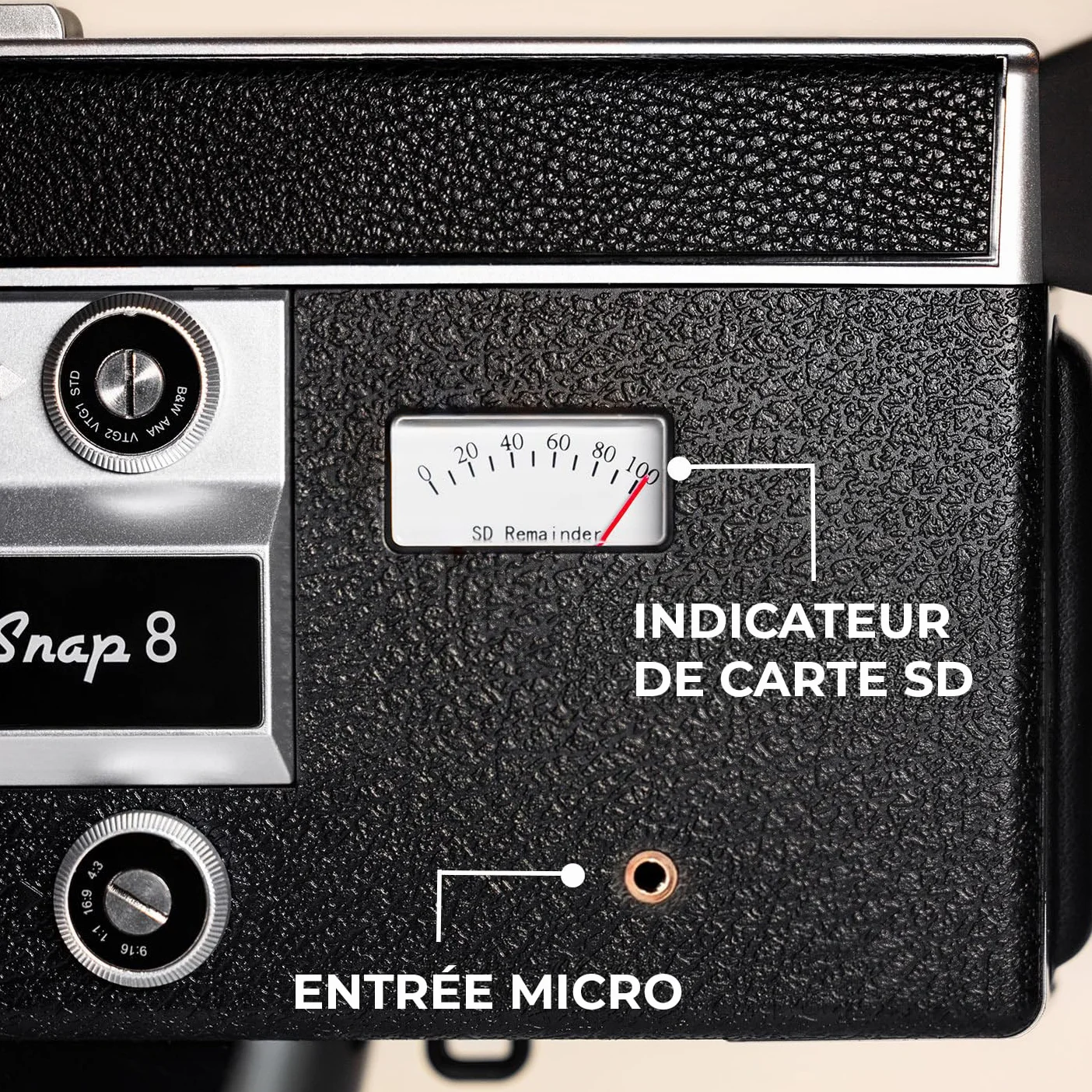 Camp Snap CS-8 Caméscope Numérique 2.7K Zoom Numérique 8X sans Écran avec Filtres Film Personnalisables Carte SD Incluse Batterie Rechargeable USB-C